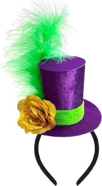 Mardi Gras Mini Top Hat Headband with Feather Fascinator for Adults Teens Mardi Gras Costume Party Holiday Event Accessories Purple