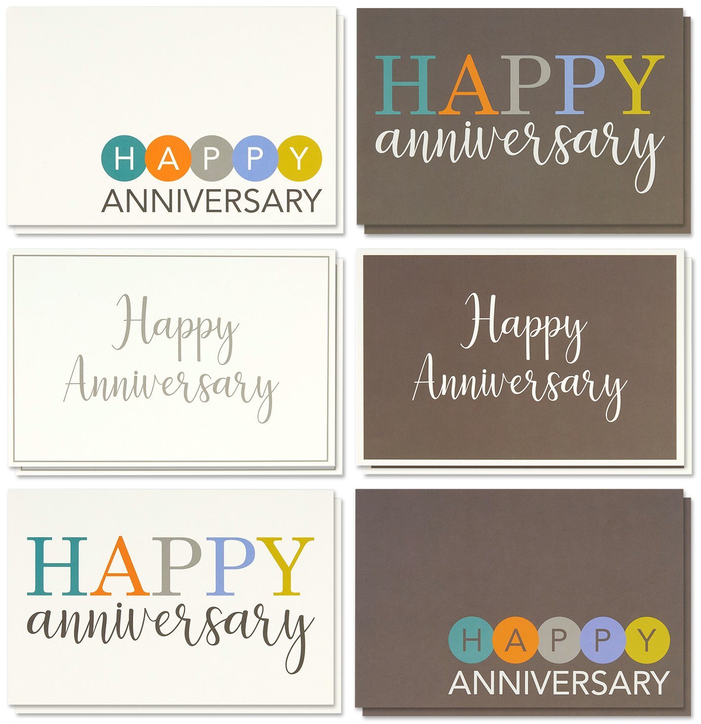 Amazon Com 36 Pack Happy Anniversary Greeting Cards 6 Modern Multi Color Embellished Style Designs Bulk Box Set Variety Assortment Envelopes Included 4 X 6 Inches Office Products