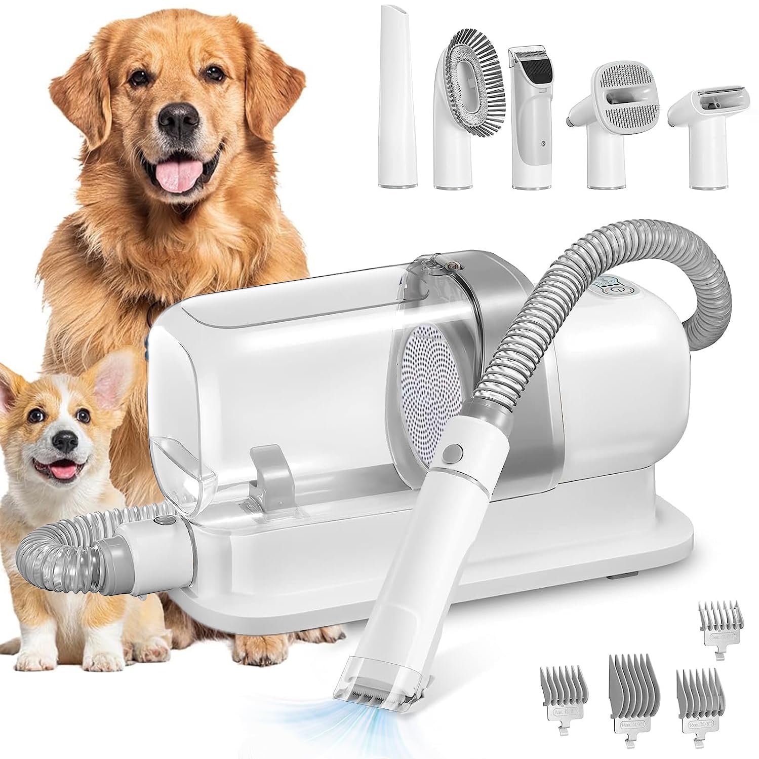 HELEE Pet Grooming Vacuum & Dog Grooming Kit with 2.3L Capacity Larger Pet Hair Dust Cup Dog Brush for Shedding Pet Hair Vacuum Cleaner with 5 Proven Grooming Tools for Pet Hair