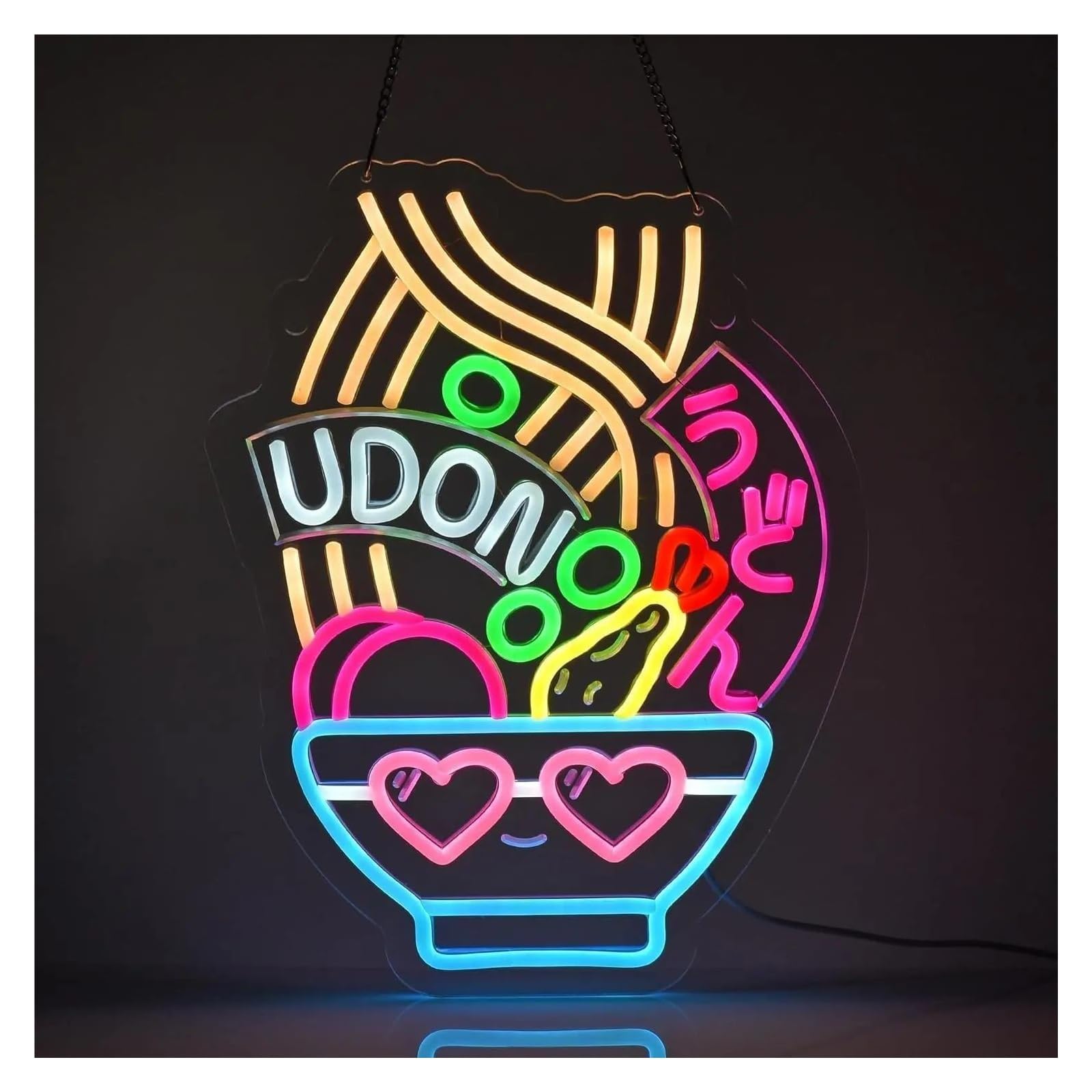 RONGCH Hanging Art Neon Signs Udon Neon Sign USB Dimmable LED Light for Japanese Restaurant Dining Home Kitchen Shop Truck Bar Pub Decor 42.9cmx33cm