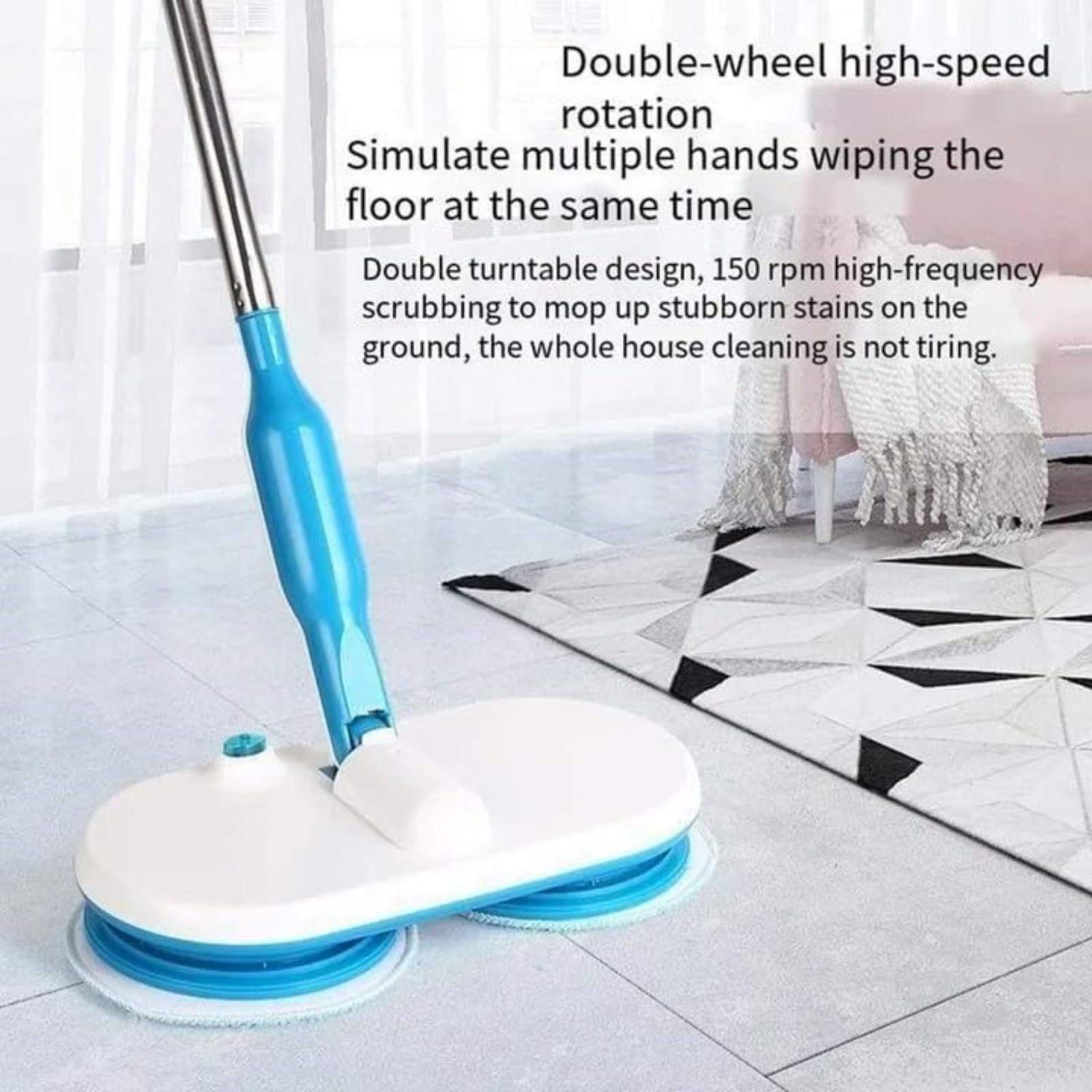 Trapeador eléctrico – Limpiador y encerador giratorio dual de alta velocidad, mopa multisuperficie recargable inalámbrica con diseño delgado de 7 cm para suelos de azulejos de madera del hogar