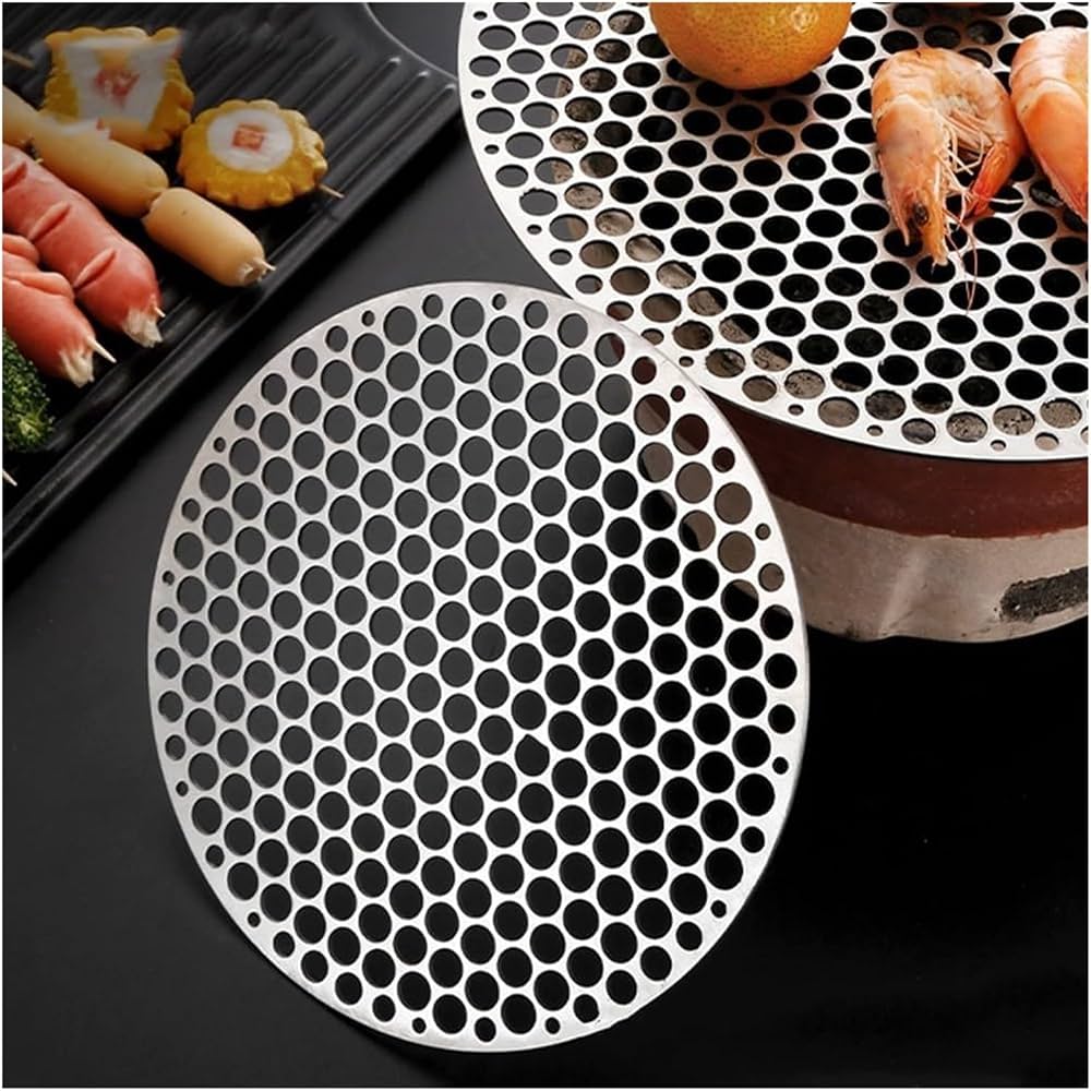 PZOFERLIN Gril Barbecue Rond Acier Inoxydable 26cm - Plateau Cuisson Polyvalent Anti-Adhésif
