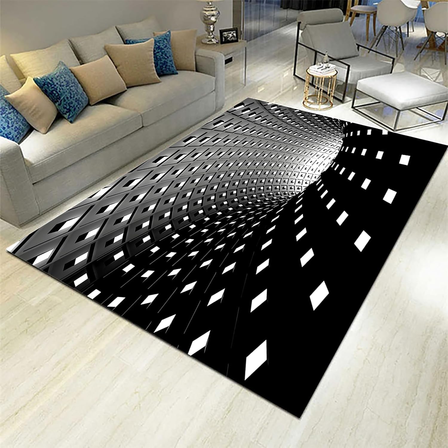 Tapis salon design géométrique abstrait moquette chambre poils courts 100x150cm