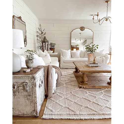 Hauteloom Malilinao Farmhouse Living Room Bedroom Modern Moroccan Trellis Area Rug - Soft Shaggy High Low Carpet - High Pile - Bohemian, Boho - Gray, Brown, Beige, Cream - 7'10" x 10'