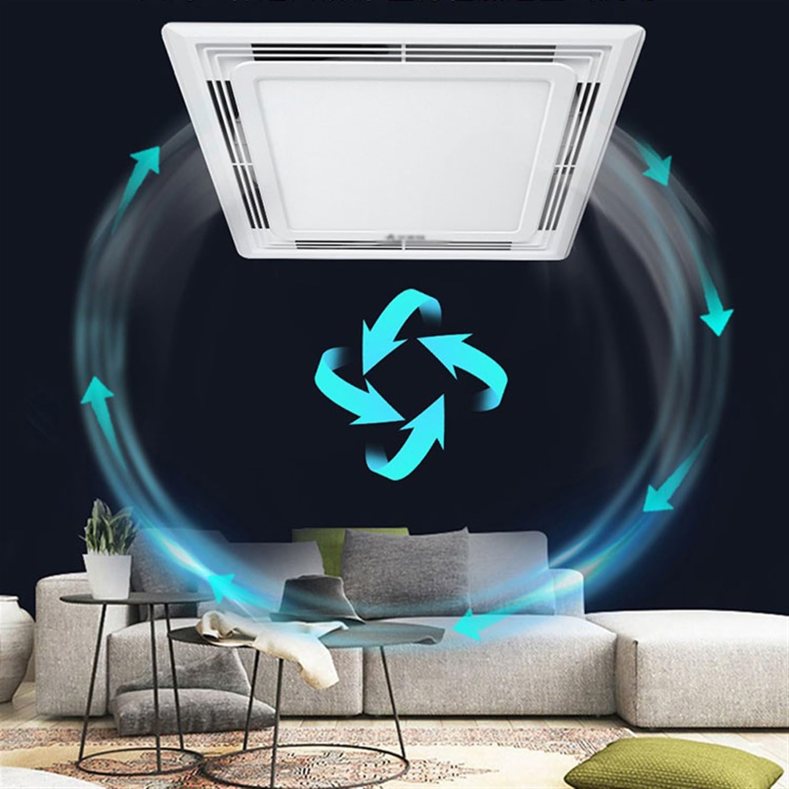Ventilador Extractor Iluminación del baño Extractor de Aire Potente Techo silencioso Techo Integrado Baño Ventilador de ventilación de Techo de 30 x 30 cm Ventilador de Escape