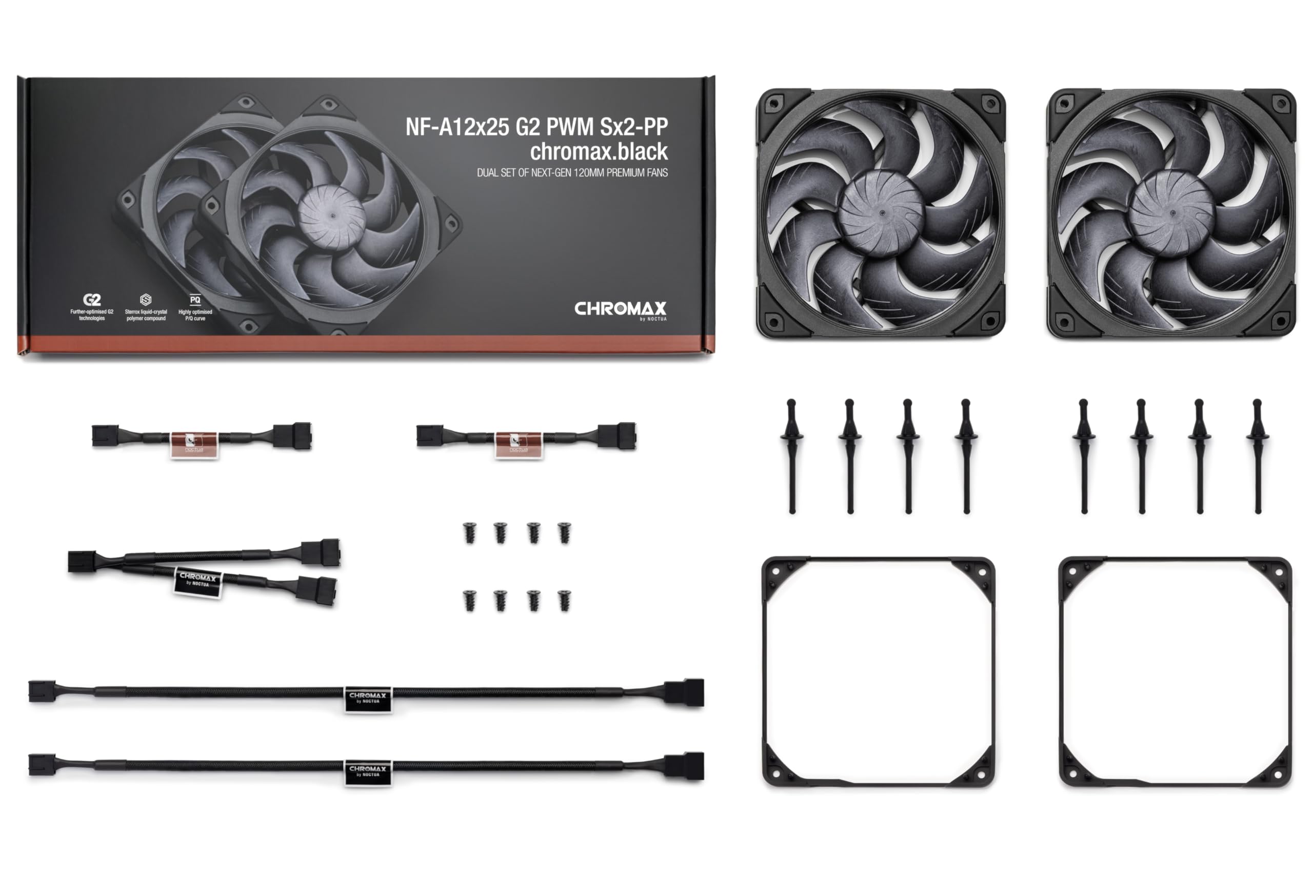 Noctua NF-A12x25 G2 PWM Sx2-PP chromax.black, Kit avec Deux Ventilateurs pour Installation Push-Pull ou Côte à Côte (Noir)