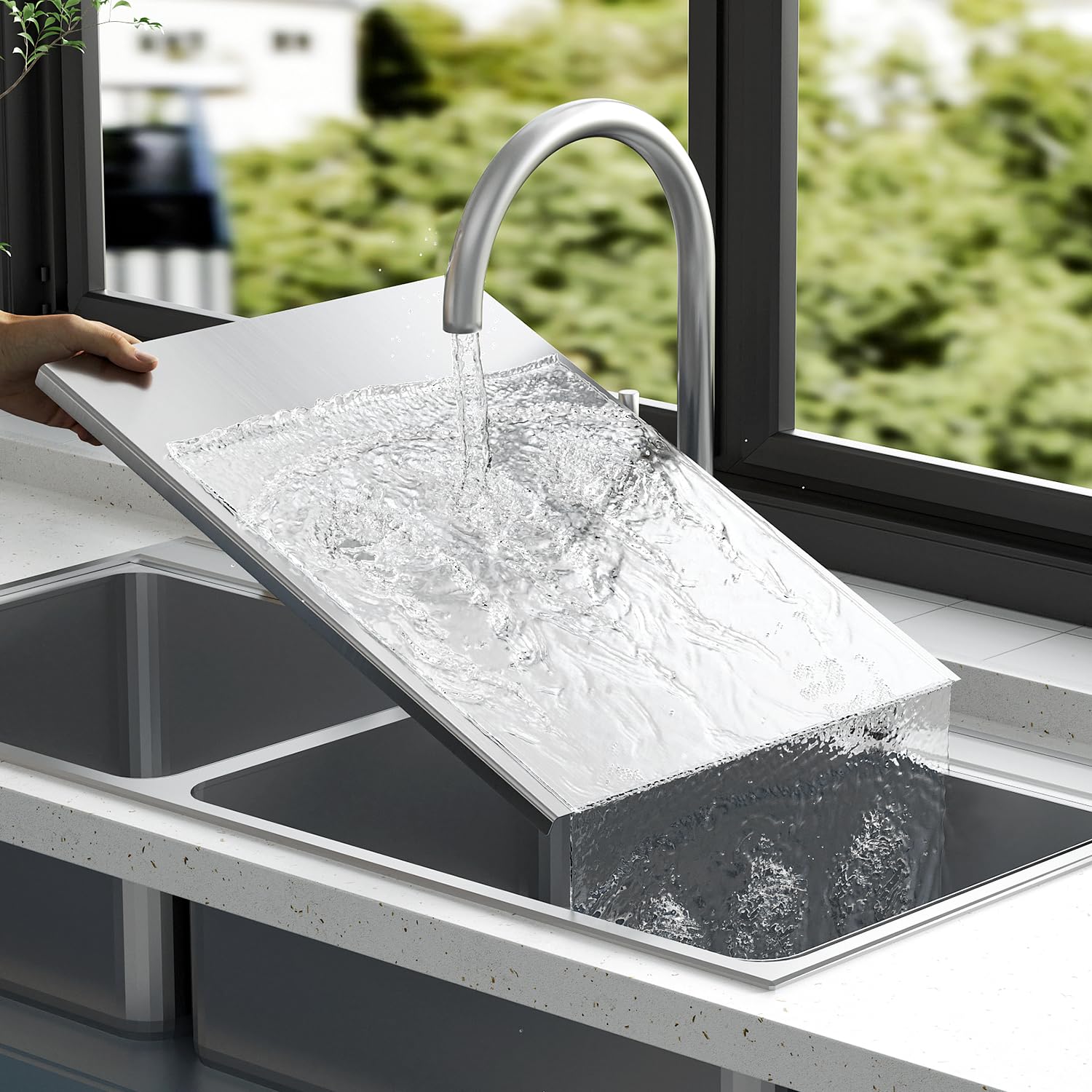 bimiti Tagliere in acciaio inox con mattarello 80 x 50 cm, tagliere antiscivolo con bordo in acciaio inox per cucina, bar, ristorante