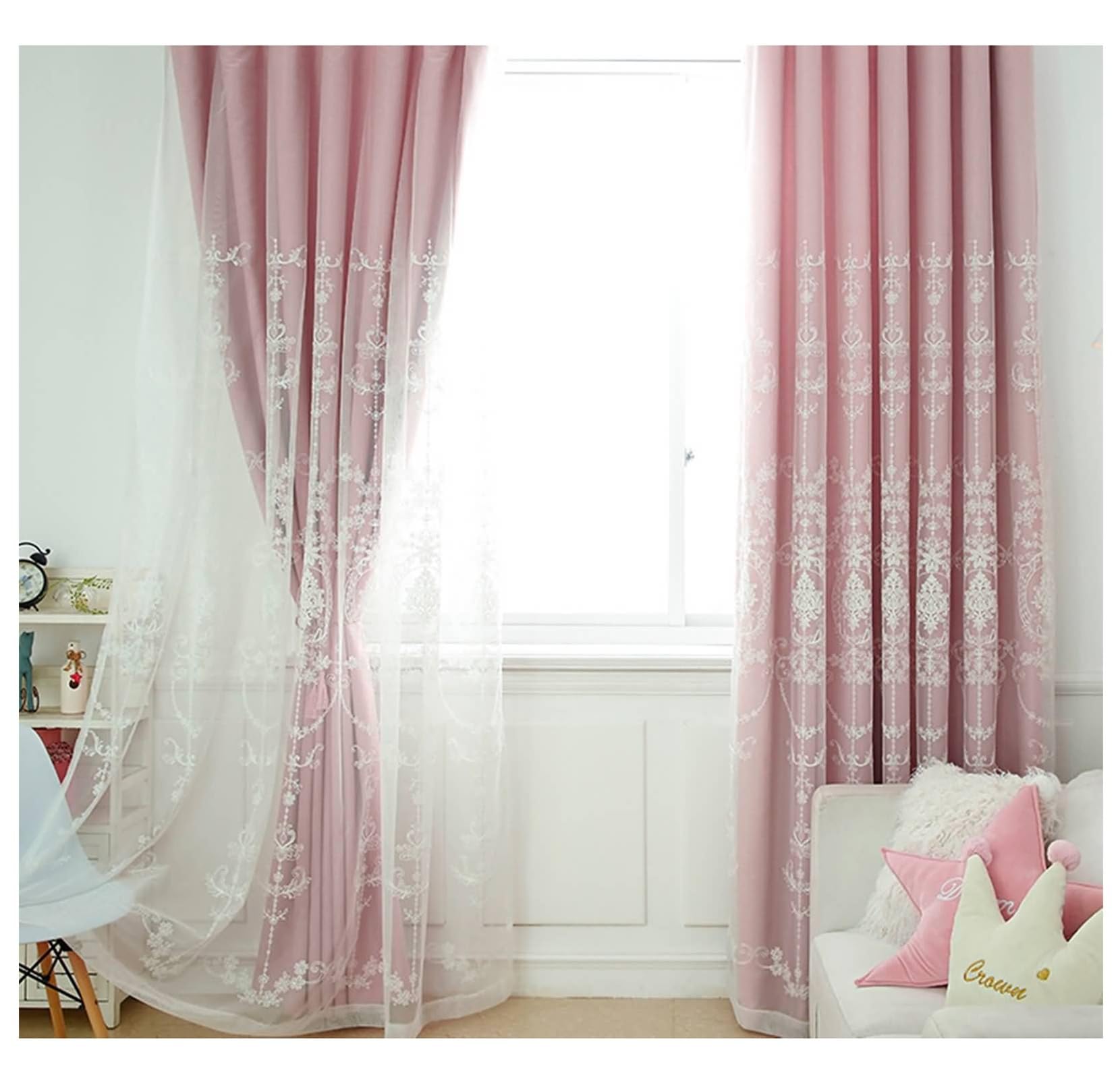Rideau chambre occultant rose aspect lin 132x274cm avec crochet pour une decoration cosy