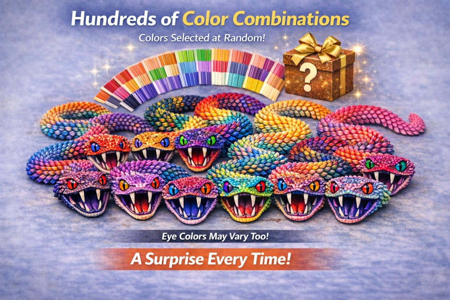 Articulated Crystal Snake – 3D Printed Flexible Snake Figurine, 58 cm (23 in) Poseable Serpent with Movable Mouth, Realistic Eyes, Fantasy Desk Decor (Rainbow) - 4