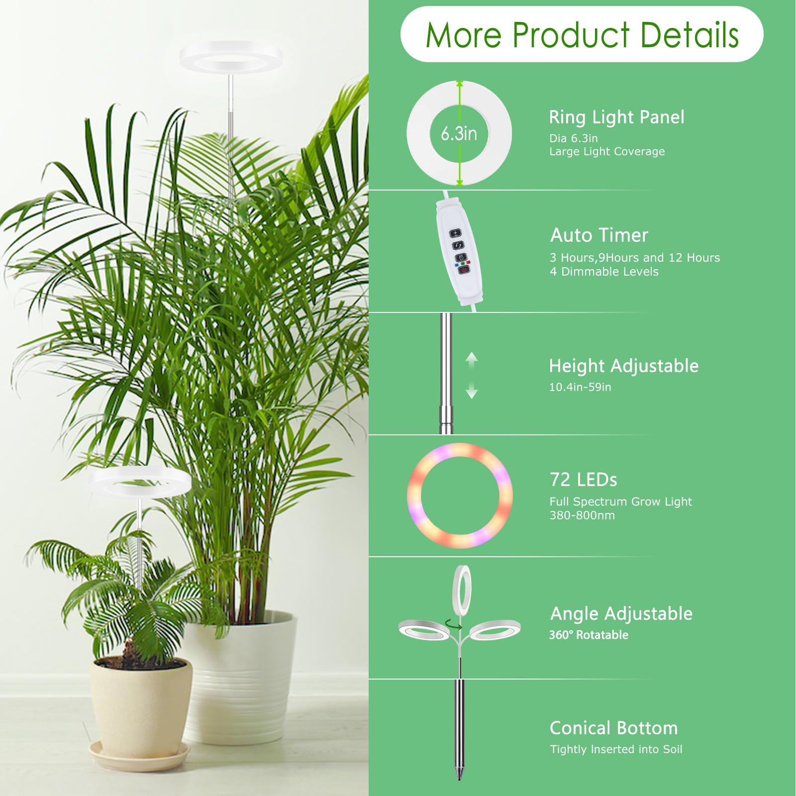 Pflanzenlampe LED Vollspektrum, Grow Lampe für Zimmerpflanzen, 72 LEDs Pflanzenwachstumslampe, Höhenverstellbar Bis 160 cm, 3 Farbmodi mit 360°Schwanenhals,Timer (3/9/12 Stunden),10 Helligkeitsstufen