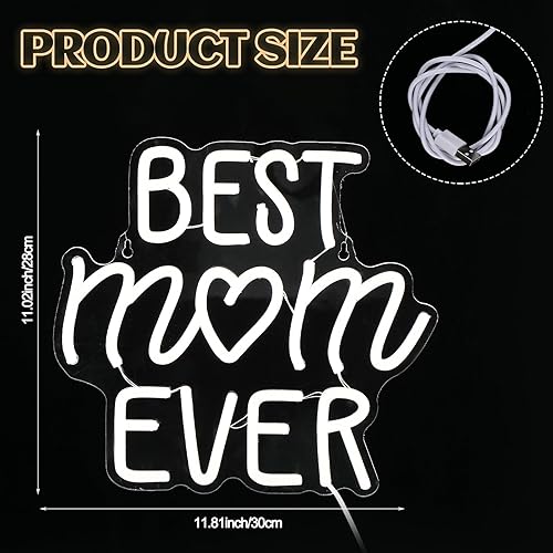 Miniatura 2 de Baquler Letrero de neón con texto en inglés "Best Mom Dad Ever", letras LED para decoración de pared, regalo de Navidad para madre, padre, expreso