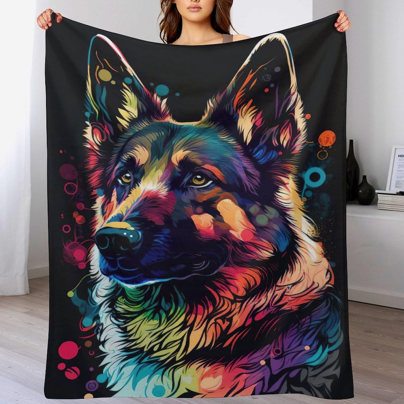 Couverture polaire Berger Allemand et plaid canapé chaud doux 180x200cm