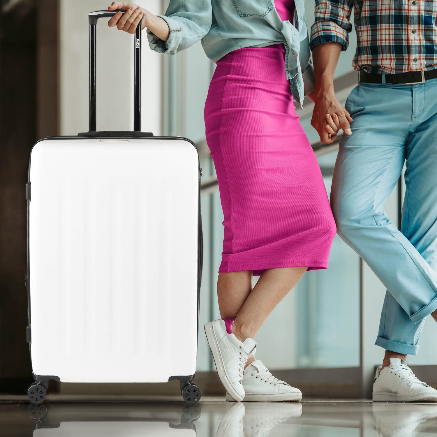 SKPAT - Duże walizki podróżne 23 kg - Duża sztywna walizka podróżna 4 koła - Duże walizki podróżne ABS Odporne - Walizka podróżna 65cm Walizki podróżne Kłódka kombinowana TSA, Mleczna biel