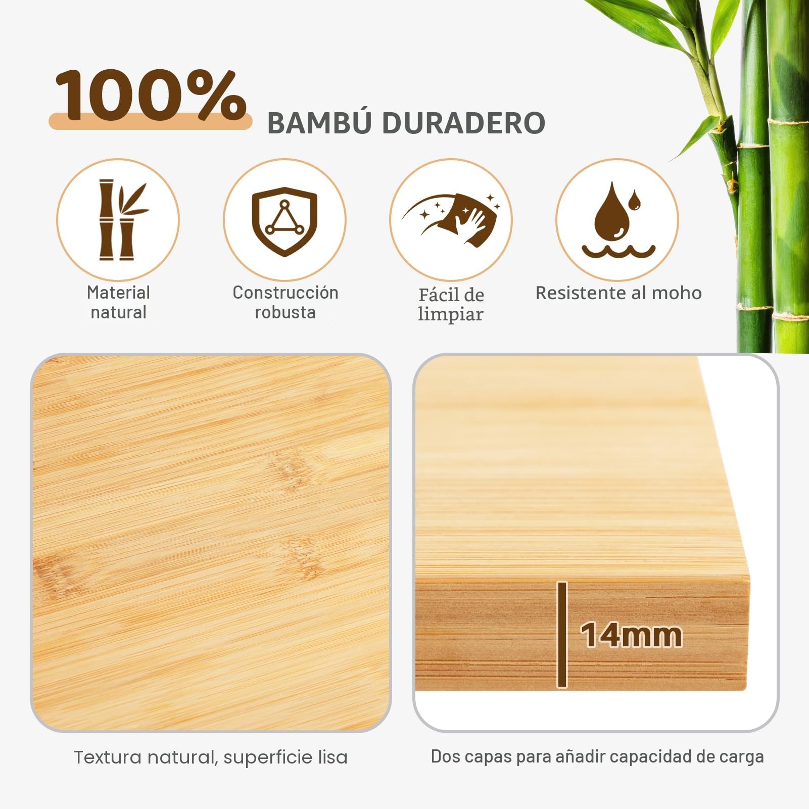 HollyHOME Mueble TV 140cm Mesa TV Salon Muebles de Salon 2 Niveles, Mueble TV Bambú Soporte para Centro de Entretenimiento, Natural-B