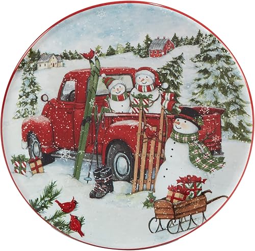 Miniatura 4 de Certified International Red Truck Snowman - Platos de canapéalmuerzo de 6 pulgadas, juego de 4, multicolor