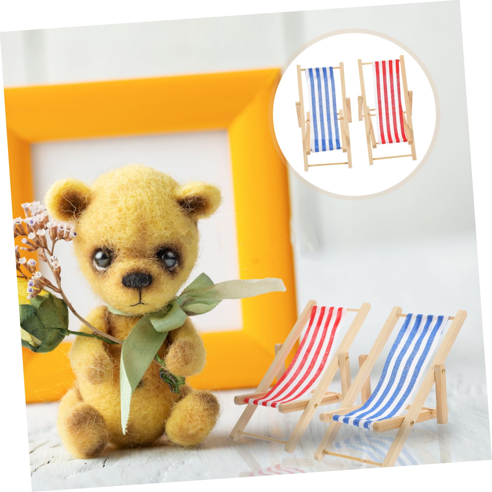 SUPVOX Miniature Deck Chair 2 Pack Wooden Miniature Chairs Ideal for Dollhouse 1:12 Scale