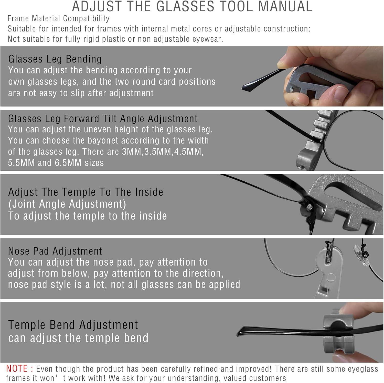 Eye Glass Repair,All-in-One Eyeglass Frame Adjustment Tool for Temple Arms image 3