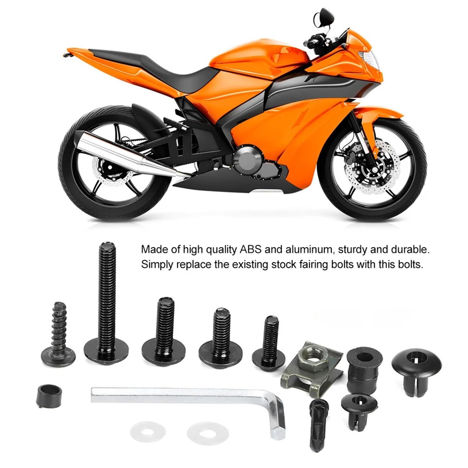 motocykl Skrzydła Zestaw owiewek motocyklowych 173 szt. Śruby do szyb przednich i nadwozi, nakrętki, osprzęt(Chrome)