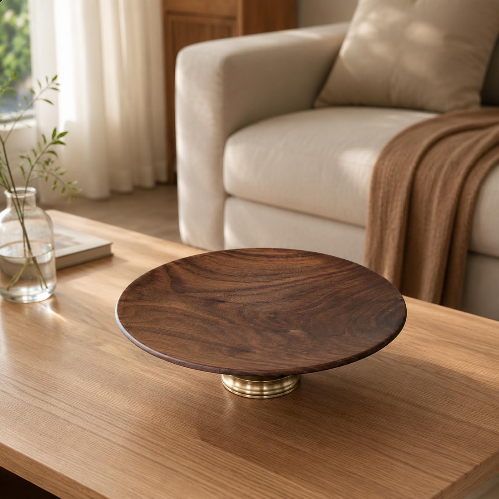 Qianly Plato Redondo Madera Tono Oscuro con Fuente Frutas Madera Tono Oscuro Compacta Bandeja Multiusos para Recepciones, M