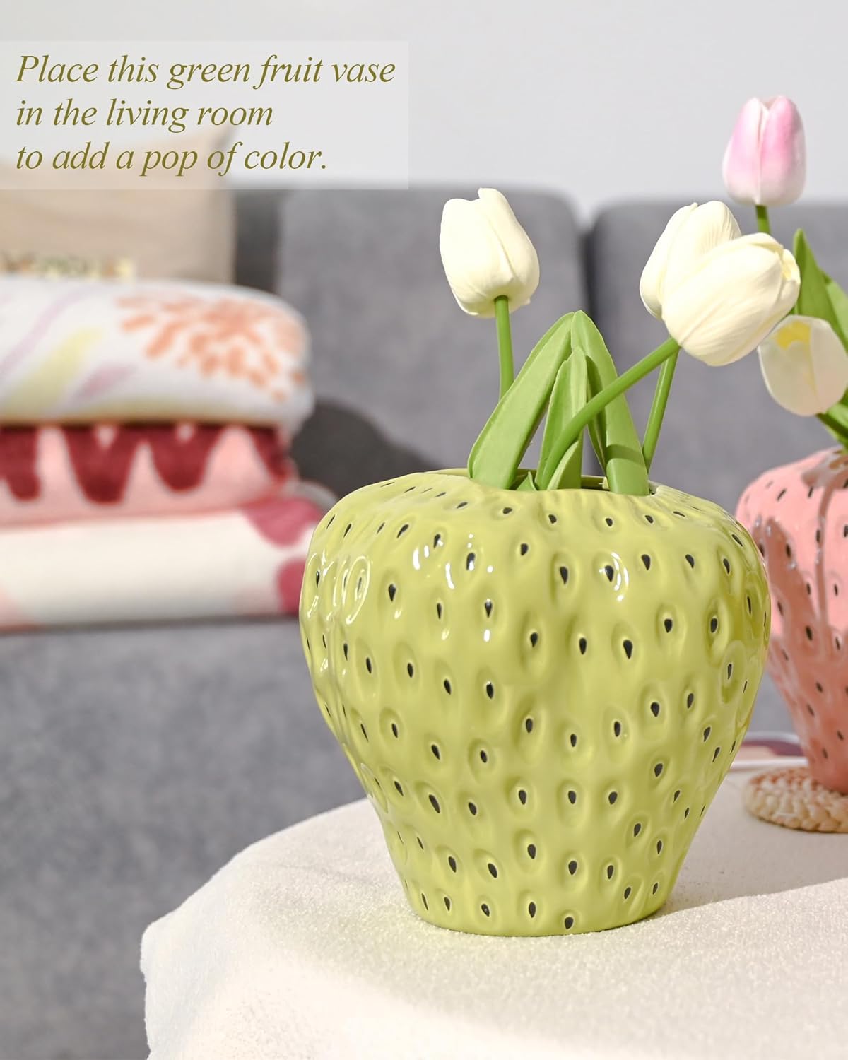Green Strawberry Ceramic Vase