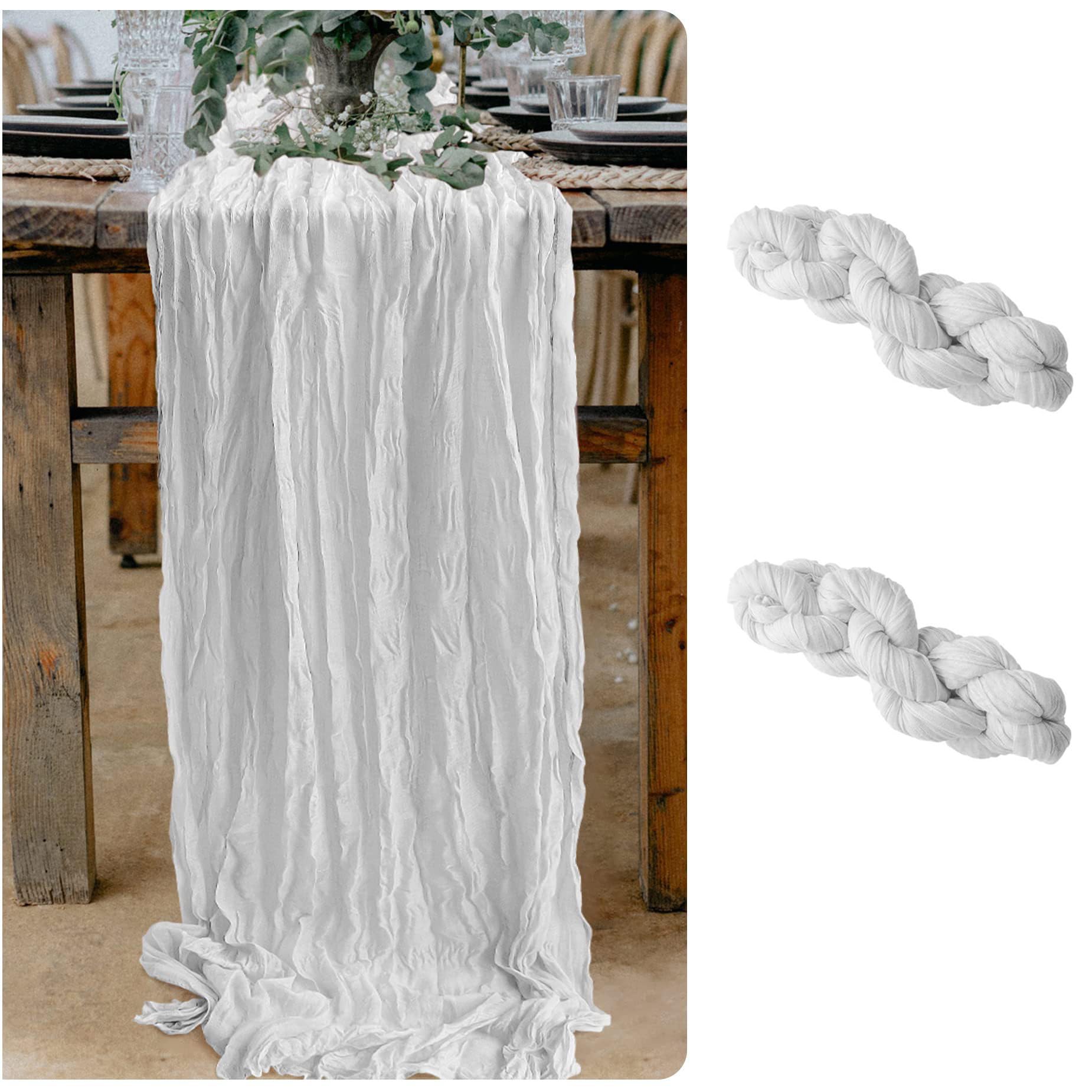 2 Packs Cheesecloth Table Runner, 90x300cm White Rustic Gauze Fabric, Boho Rustic Table Runner Tablecloth for Wedding Bridal Shower Birthday Party Cake Table Decor