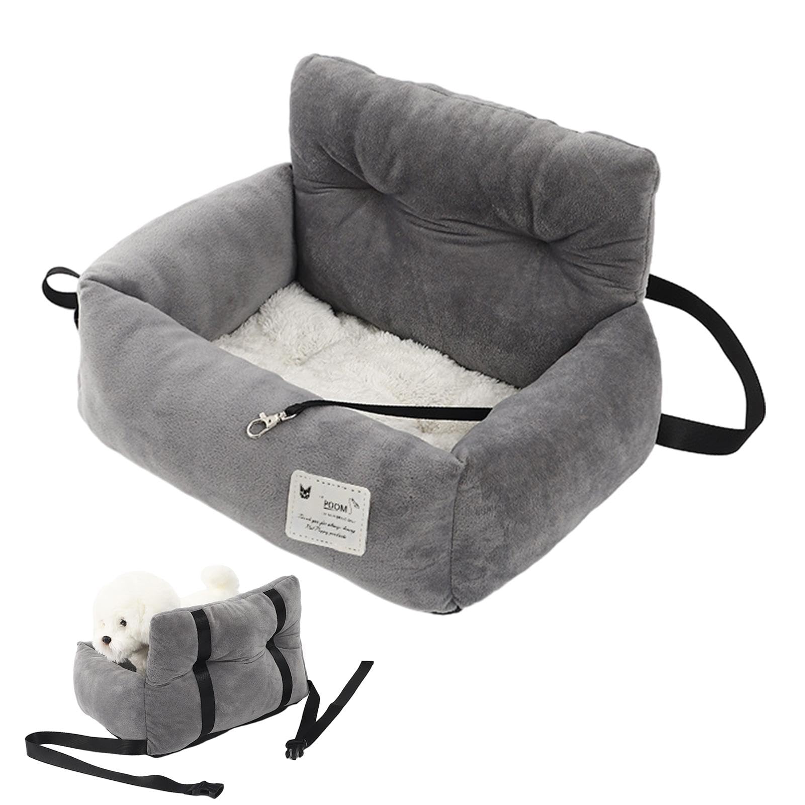 Asiento de coche para perro, asiento elevador de perro ultra suave y grueso con asa, cómodo asiento de coche antideslizante para coche y hogar, cama transportadora de viaje para mascotas para gatos y