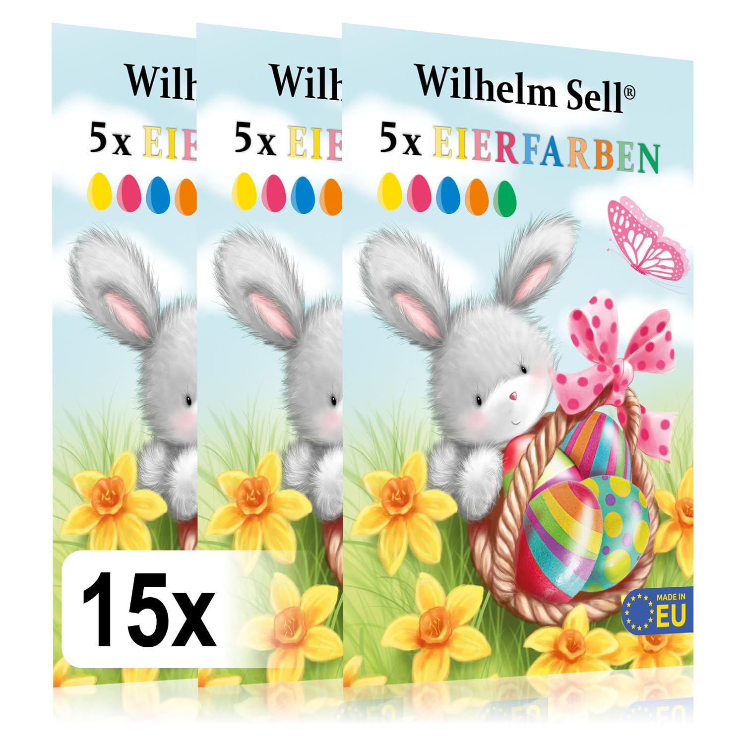 Wilhelm Sell® 15x Eierfarben-Pulver für Ostereier - Perfekt zum Ostereier-Färben und Bemalen - Für weiße und braune Eier geeignet - Ostereierfarben in Pulverform (Bunt)