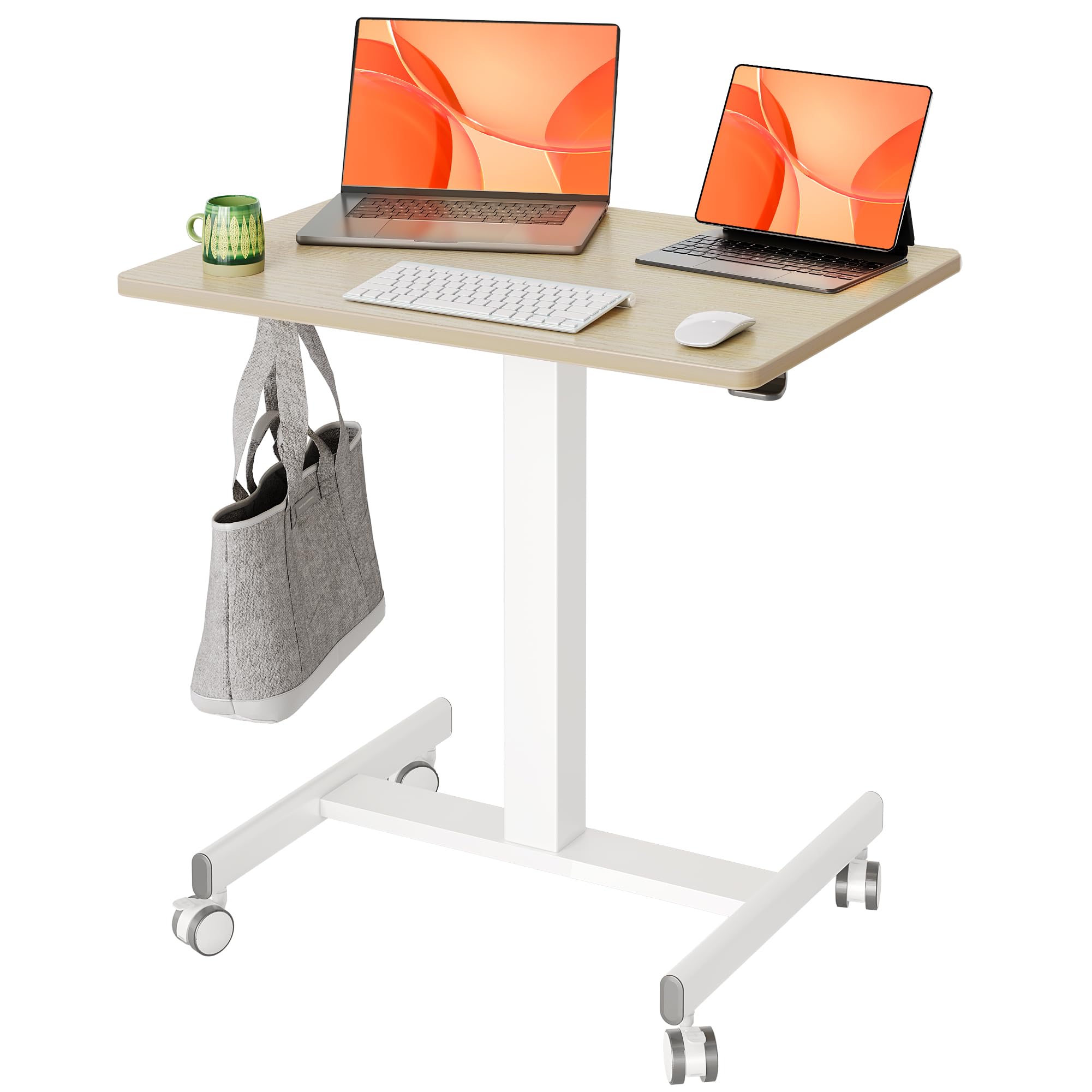 YDN Mobile Mobile Standing Desk Adjustable Height Portable Laptop Desk with Lockable Wheels 25 5 x 18 8