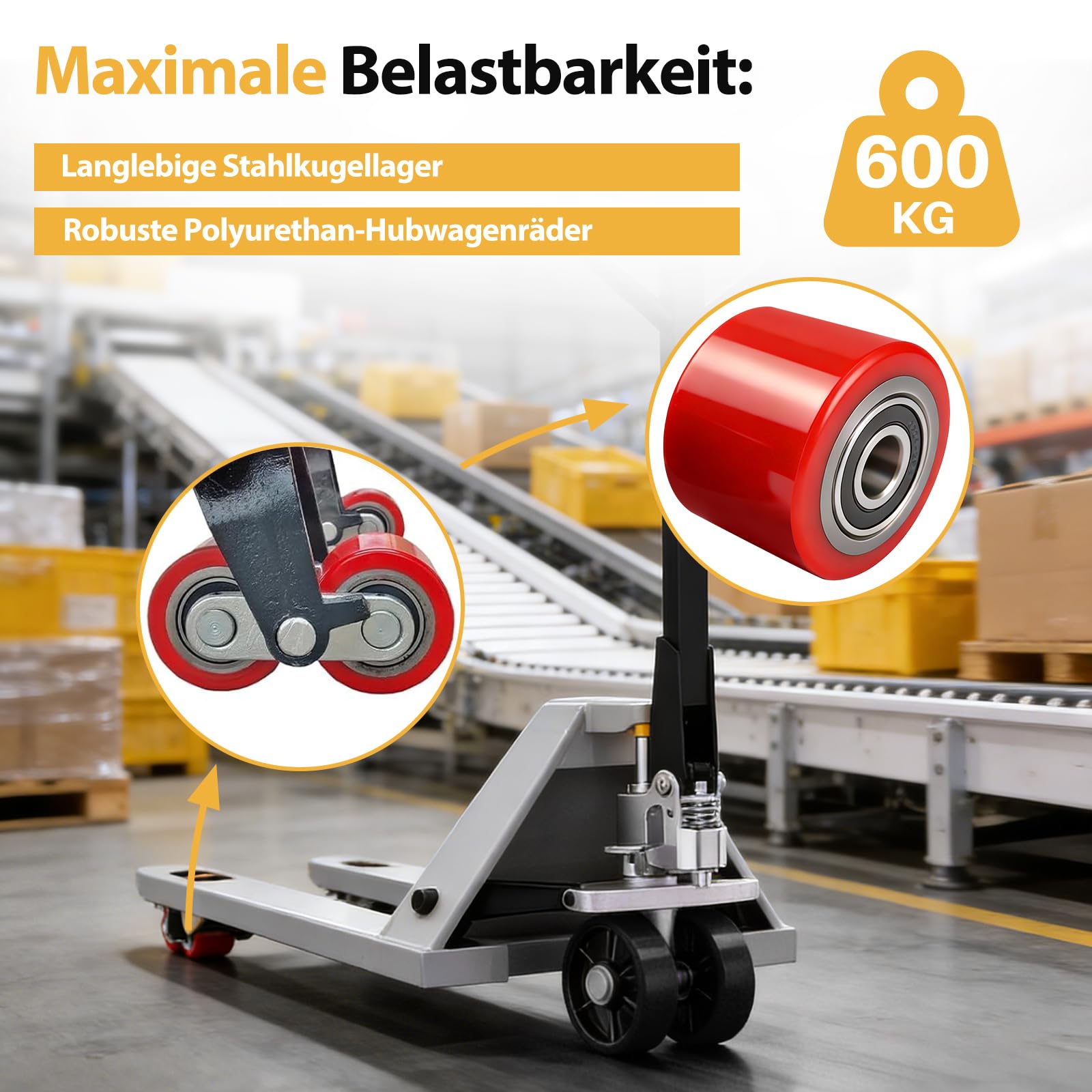 4 Stück Hubwagenrollen Polyurethan, 80 x 70mm Hubwagen Räder Gabelhubwagenrolle Lastrolle für Hubwagen Ersatzrolle, Achse 20 mm (4 Stück 80x70mm (Polyurethan))