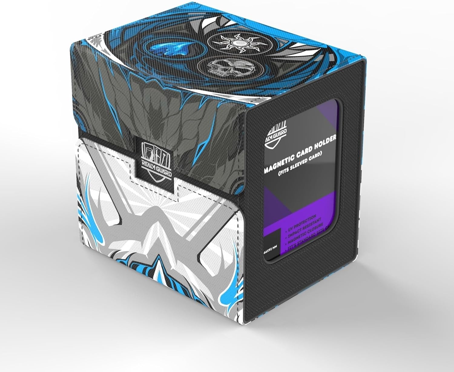 Realm Guard TCG/MTG Commander 100+ Card Art Deck Box With Storage (White/Blue/Black)