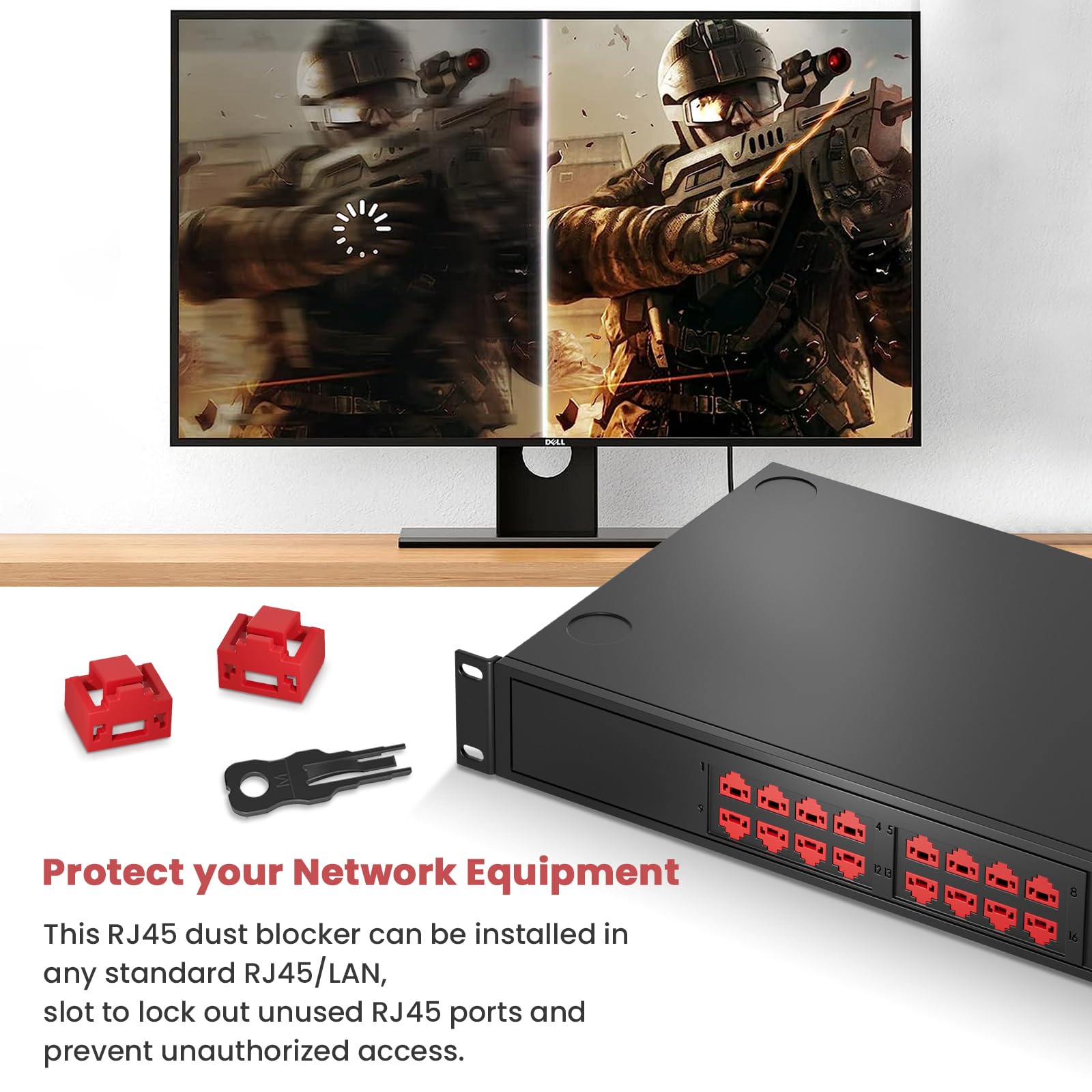 NataLink 24 Pcs RJ45 Port Lock with 2 Key, Locking RJ45 Port/Dust Blocker, RJ45 Dust Cover Cap Female Port Plugs Protector, Compatible RJ45 Port Devices, Red