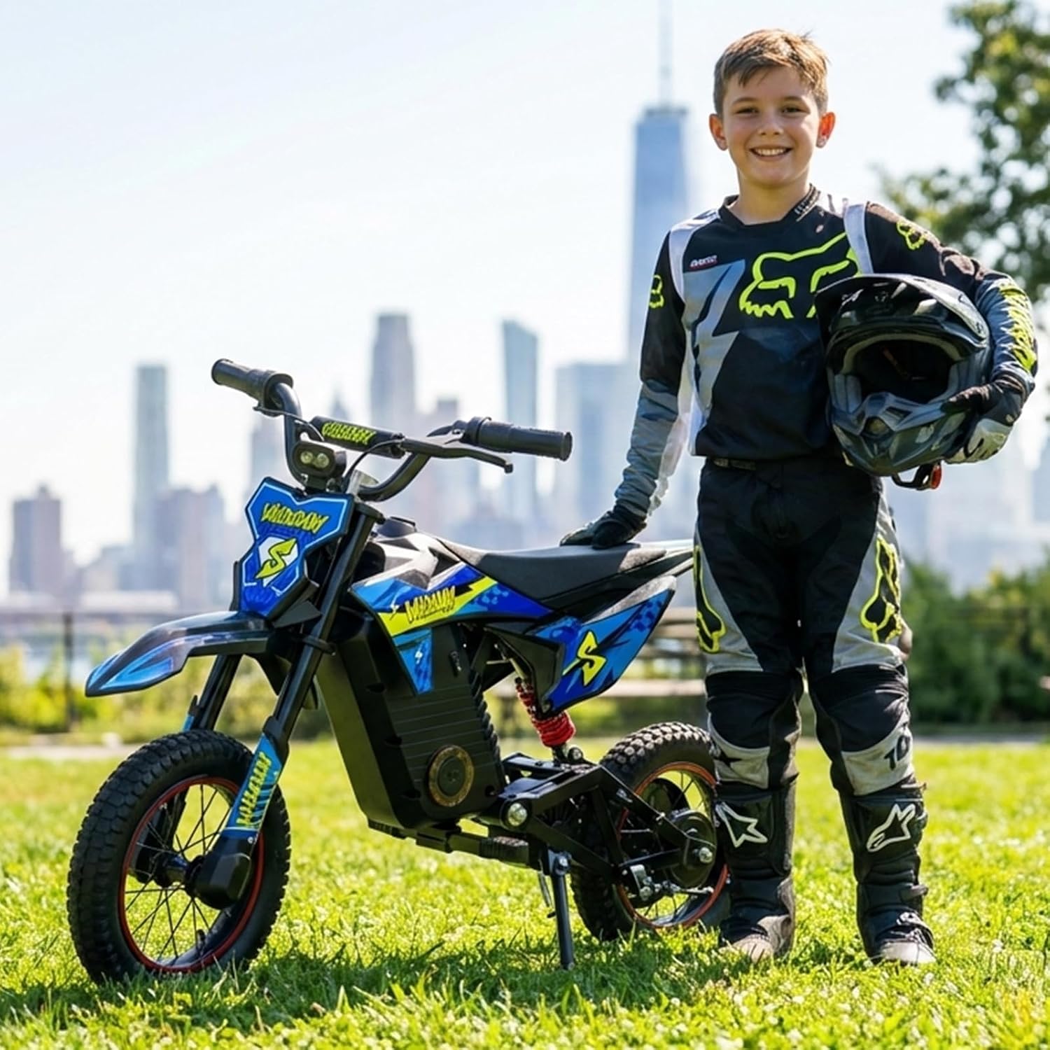 36V Kids Electric Dirt Bike, 12 Inch Electric Bike for Kids Ages 4-10, Peak 500W Motor Mini Electric Motorcycle, Up to 15.5 MPH, 3 Speed Modes, Lightweight Kids Off Road Bike, Blue