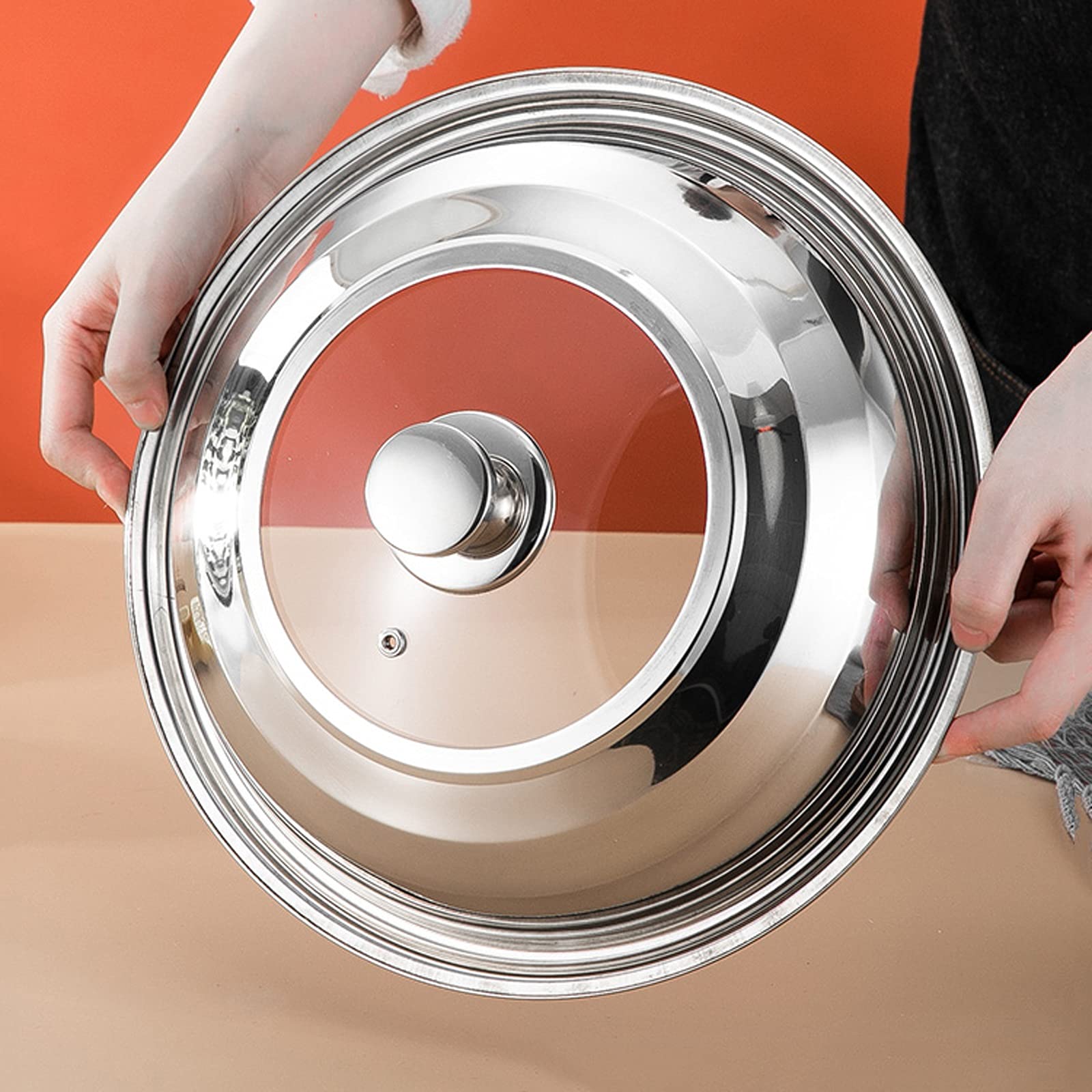 Pfannendeckel Edelstahl Topfdeckel mit transparentem Glaseinsatz rund verdickter Universaldeckel Mehrzweck-Bratpfannenabdeckung mit griffigem Glasdeckel (Größe: 30 cm)