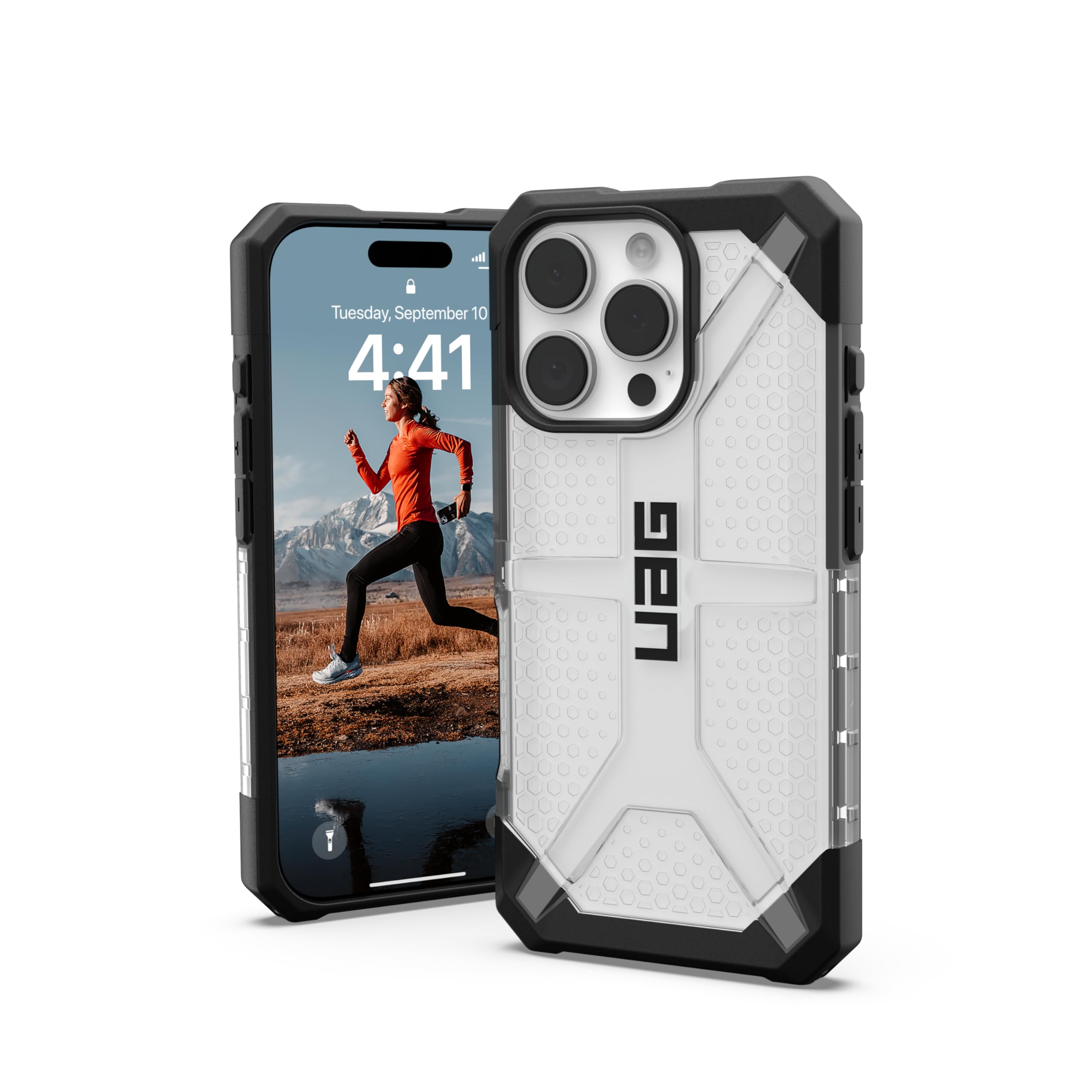 Urban Armor Gear Custodia al plasma compatibile con Apple iPhone 16 Pro (cover Ricarica wireless compatibile, Custodia a prova di caduta, bordo rialzato) ghiaccio (trasparente)