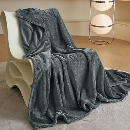Royoliving Manta de forro polar suave, tamaño individual, color gris, de 400 GSM, manta gruesa de franela para sofá o cama, manta pesada y cálida