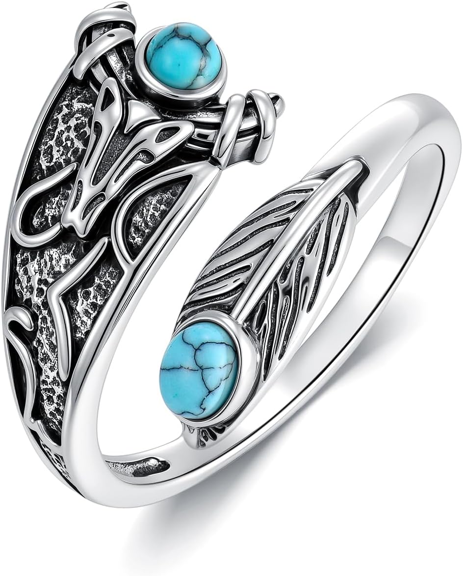 Midir&Etain Turquoise Adjustable Rings 925 Sterling Silver Country American Indian Spoon Ring Southwest Western Jewelry Gifts for Women Cowgirl