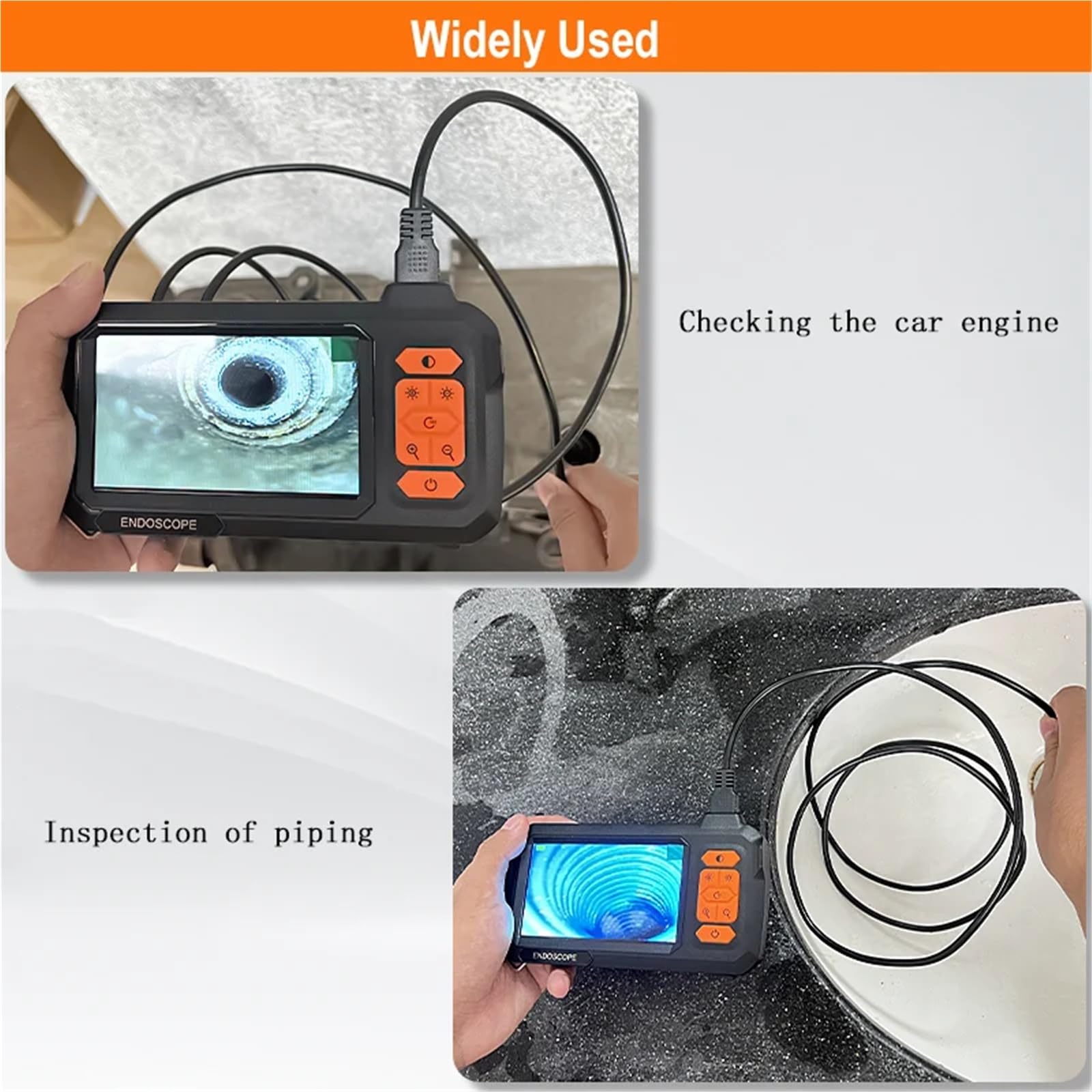 Endoskopkamera mit 4,3-Zoll-Bildschirm, austauschbarem 1-100 Meter langem Starren Kabel, HD1080P-Auflösung, 8-mm-Objektiv, Rohrinspektion, USB-Anschluss, LED-Beleuchtung und 2600-mAh-Akku.