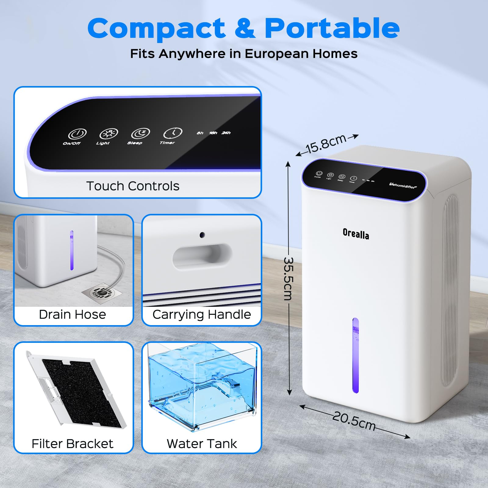 Deshumidificateur d Air 2.5L - Déshumidificateur d'air Electrique pour Maison avec Mode Nuit Silencieux 30 dB Minuterie, Deshumidificateur Anti Moisissure pour Salle de Bain Chambre Cave