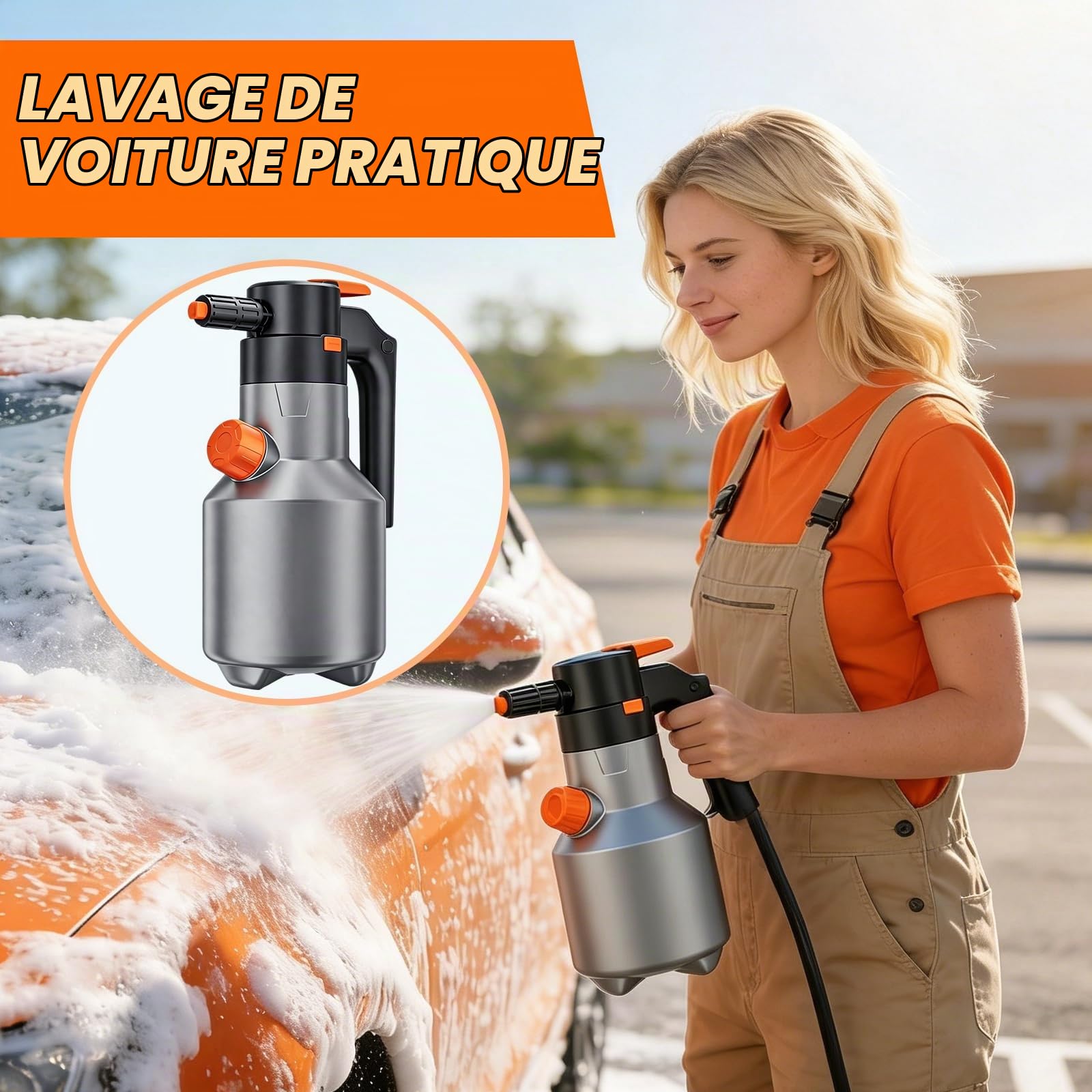 Pulvérisateur de Mousse Électrique 2L, Flacon Pulvérisateur à Mousse Voiture sans Fil et Rechargeable, Portable Autolaveuse à Mousses Jet Grand Angle 75° pour Nettoyage de la Auto Moto et Jardin