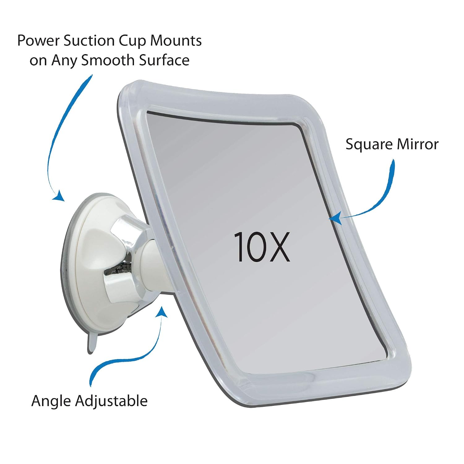 Zadro Power Suction Cup 10X Magnification Wall Mount Bathroom Makeup Grooming Mirror, White & Chrome