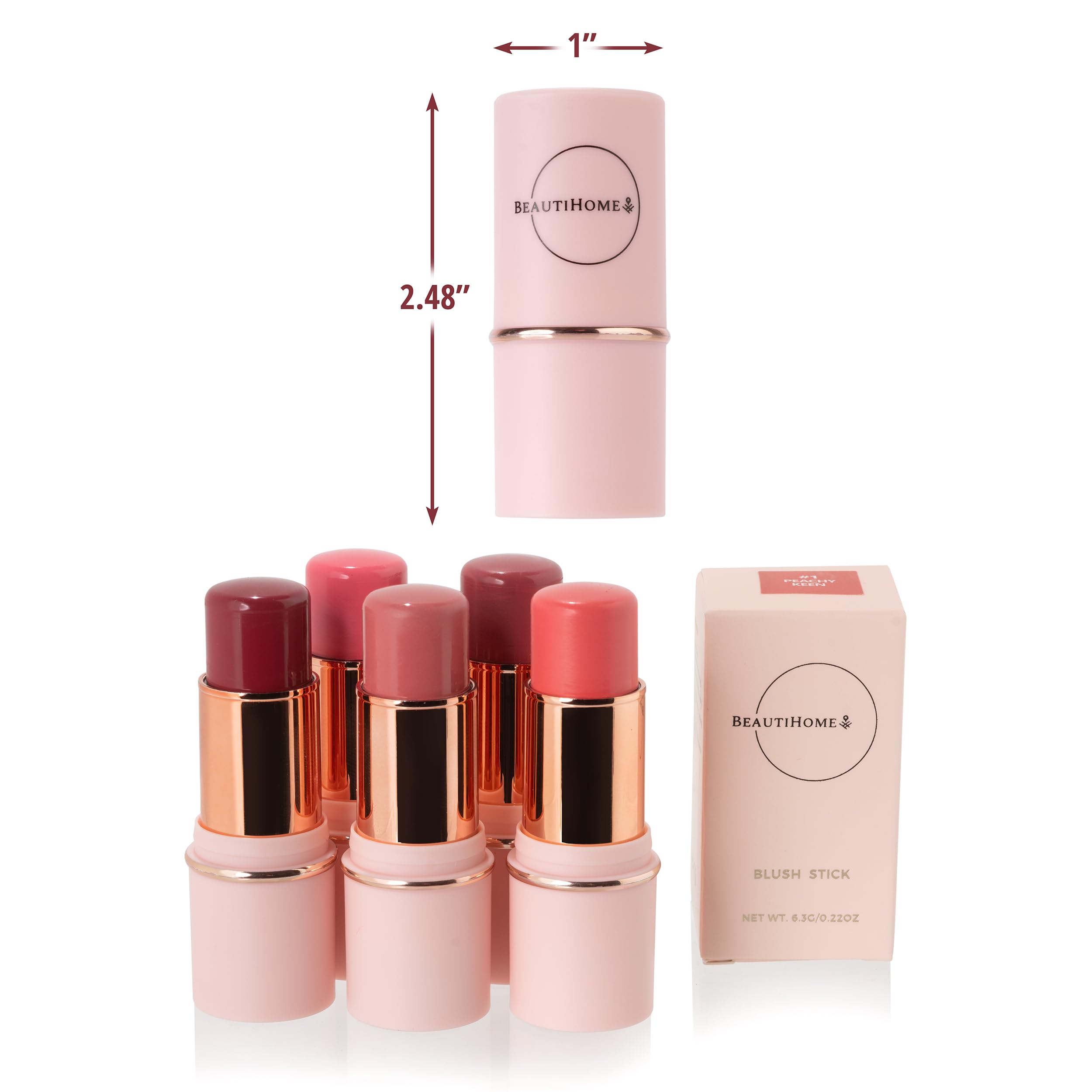 BeautiHome Blush Stick for Cheeks & Lips Multistick Cream Blush- Easy to Apply & Blend- Infused with Nourishing Ingredients for your Skin Compact Travel Size Makeup- & Beauty Products for Women