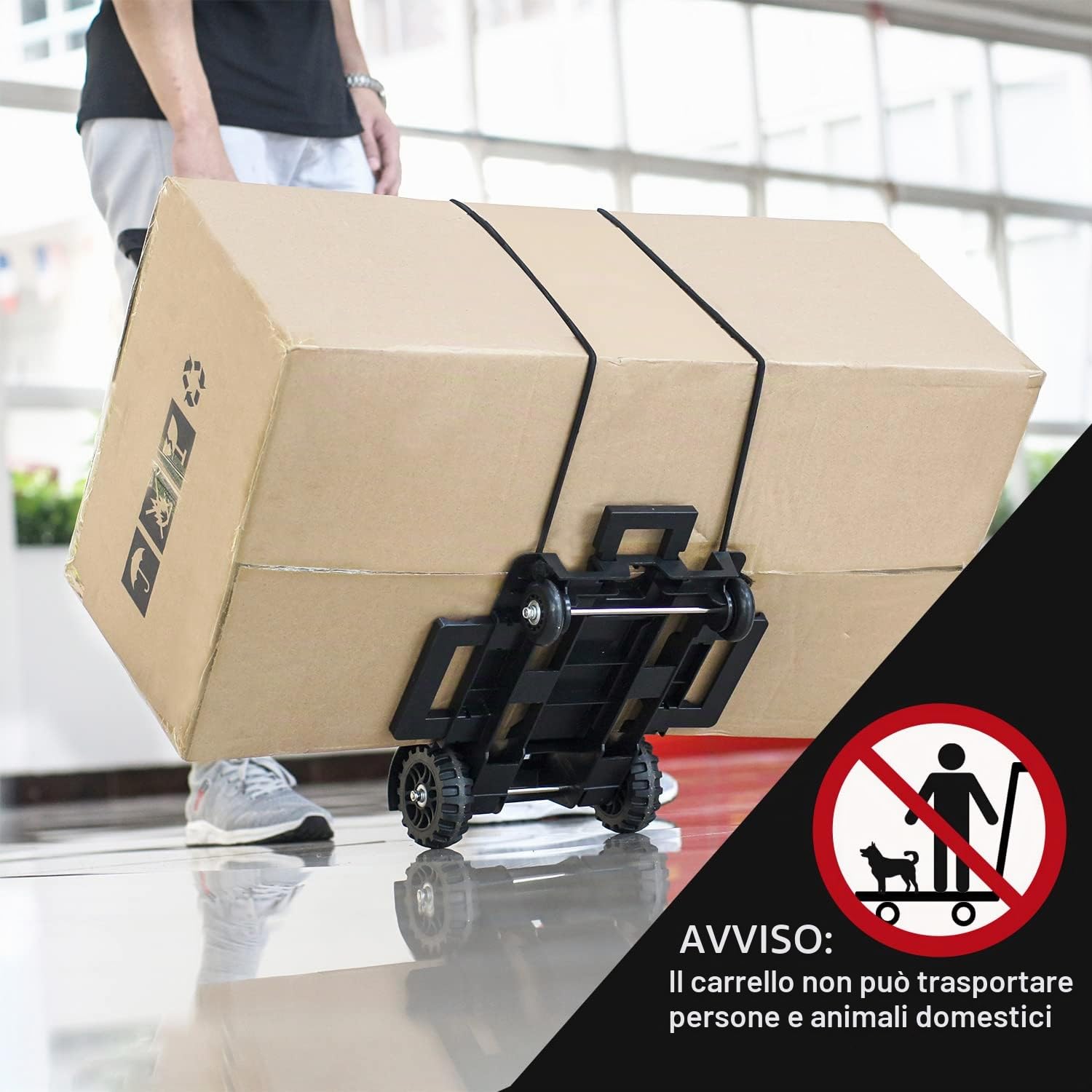 ZHJINGYU Carrello Pieghevole Alluminio 45KG - 4 Ruote Glissevoli + Asta Telescopica - Con 2 Corde Espansione - Ideale per Viaggi, Traslochi & Uffici (Portatutto con Ruote)