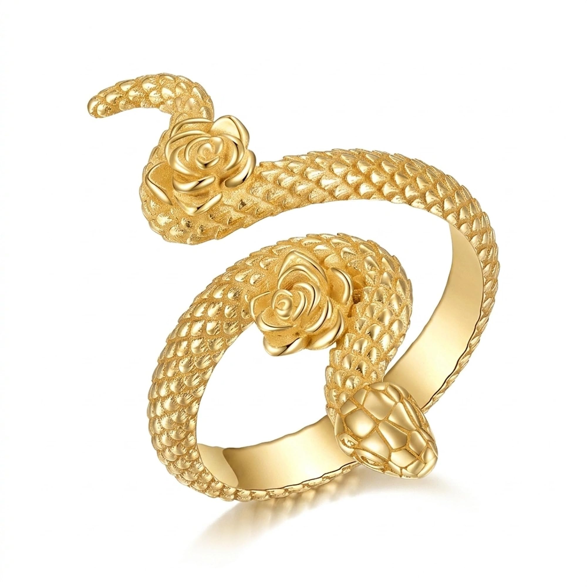 DAYLINLOVE Anillo gótico de serpiente de plata de ley 925, anillo abierto ajustable para el pulgar, joyería gótica de serpiente regalo para mujeres y niñas (chapado en oro de 18 quilates)