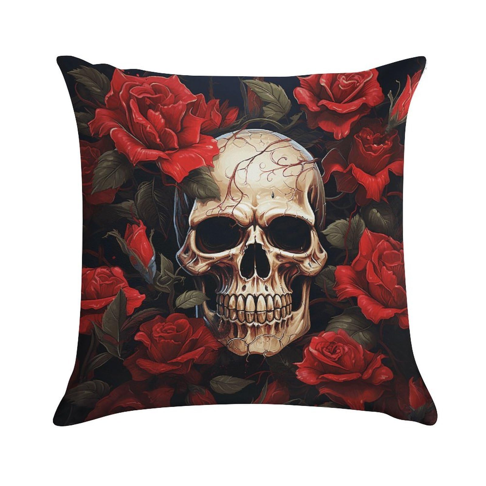 VstaDank Skull Rose-Red Throw Pillow Cover Square Lumbar Throw Pillow Case Soft Decorative Cushion Cases Short Plush Pillowcase with Zipper Luxury Cozy Pillows Shams for All Seasons