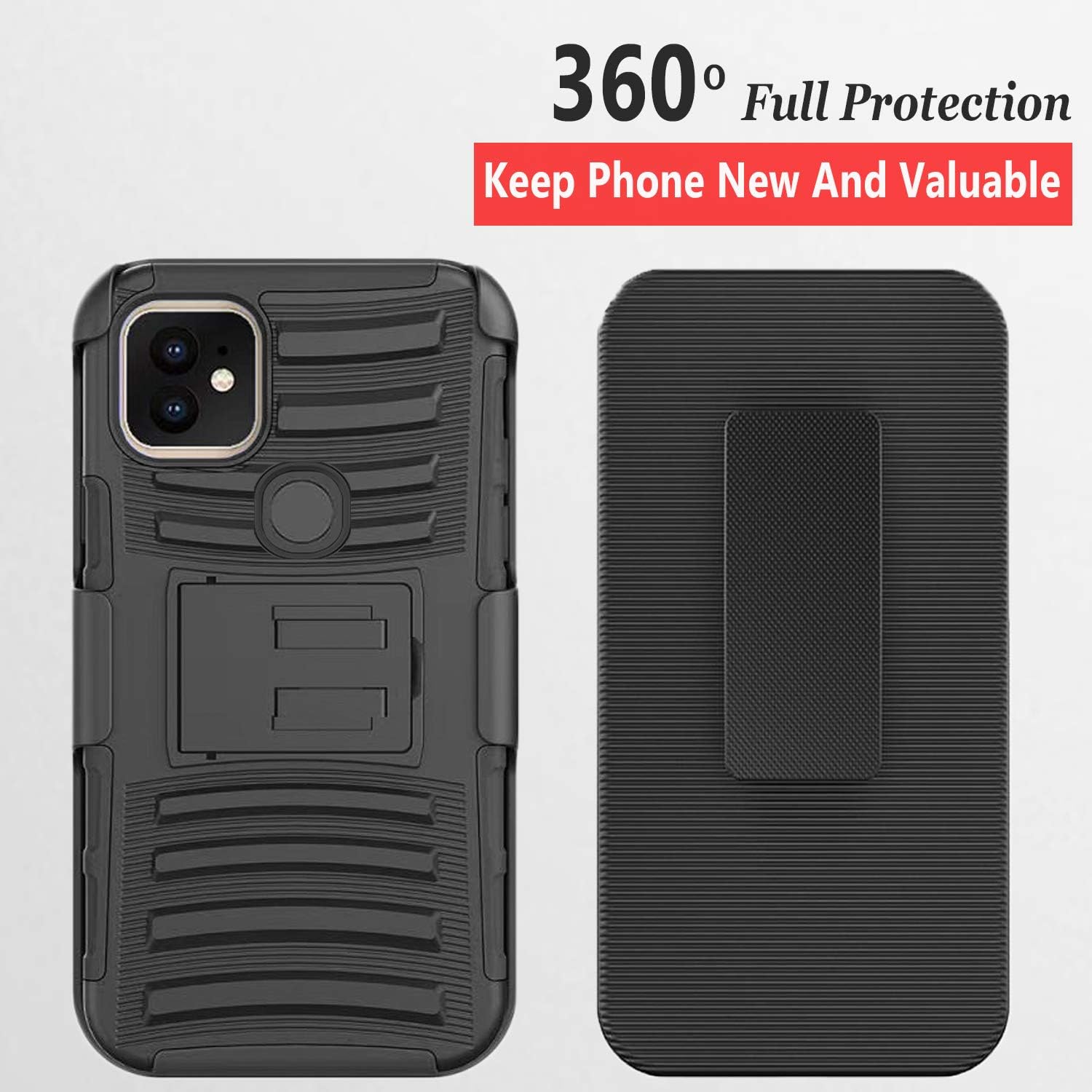 Compatible for Circlemalls Revvl 4 Plus Phone Case, [Not Fit Revvl 4] with [Tempered Glass Screen Protector Included], Armor Heavy Duty Kickstand Cover with Belt Clip Holster - Black