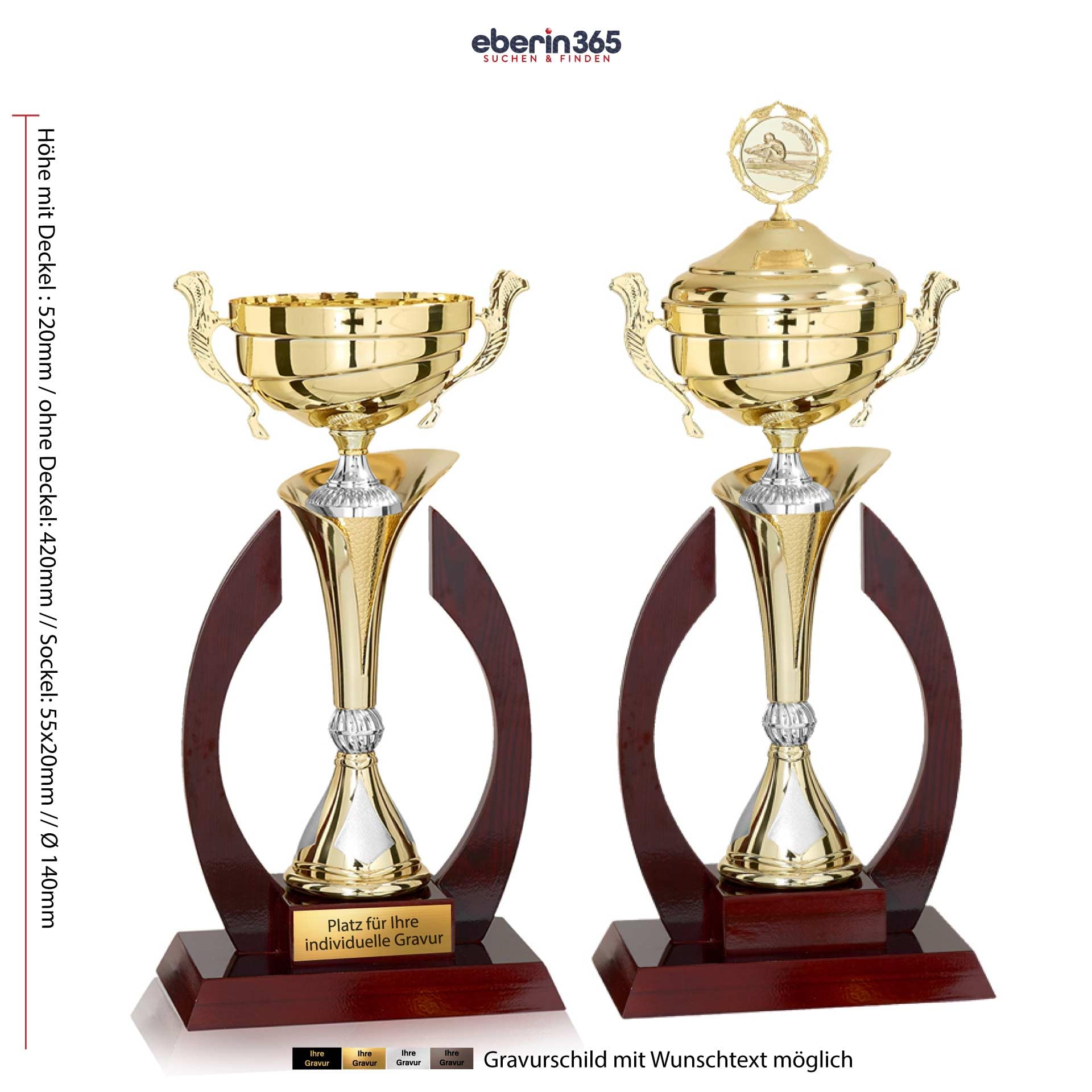 · XL Premium Pokal Cayden Gold/Silber/Holz · ausgefallener Cup Pokal mit Deckel 52cm / ohne Deckel 42cm · Holzpokal · Pokal personalisierbar ·