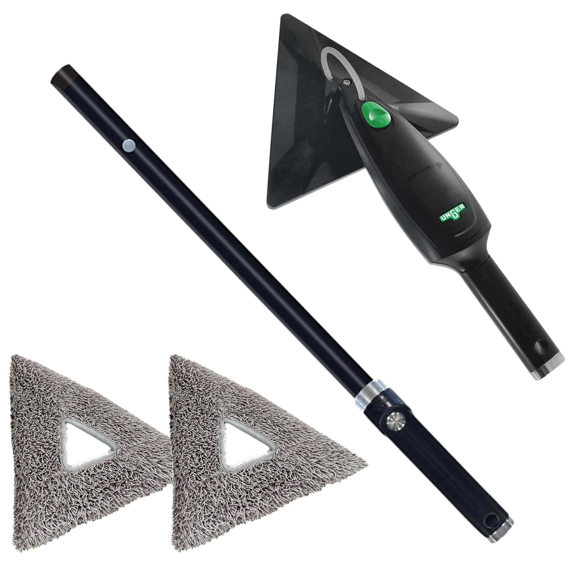 Unger Stingray Open System 100 Plus Indoor Cleaning Kit - Cleaning & Disinfectant for Windows & Smooth Surfaces - Includes Handheld Unit, Pole & 2x Microfibre Pad - Refillable & Reusable
