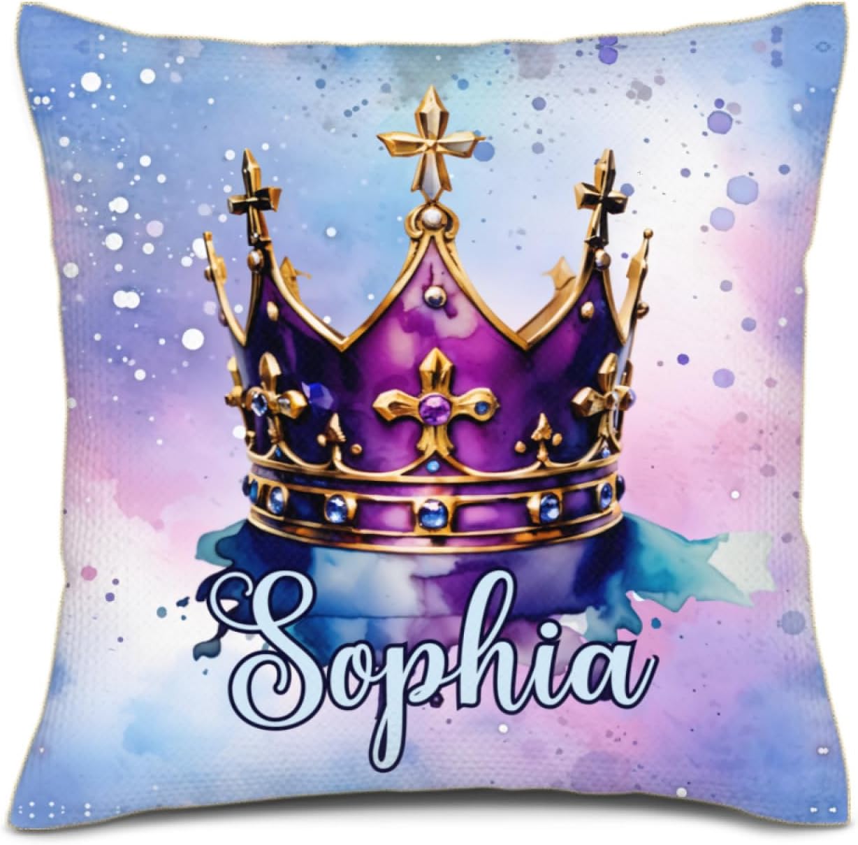 Custom Personalized Throw Pillow Cover Crown Decorative Pillowcases Purple Gold Pink Princess Queen Royal Princess's Queen's Crown Watercolor Design - Cushion Cover 1 PC Customized Personalized