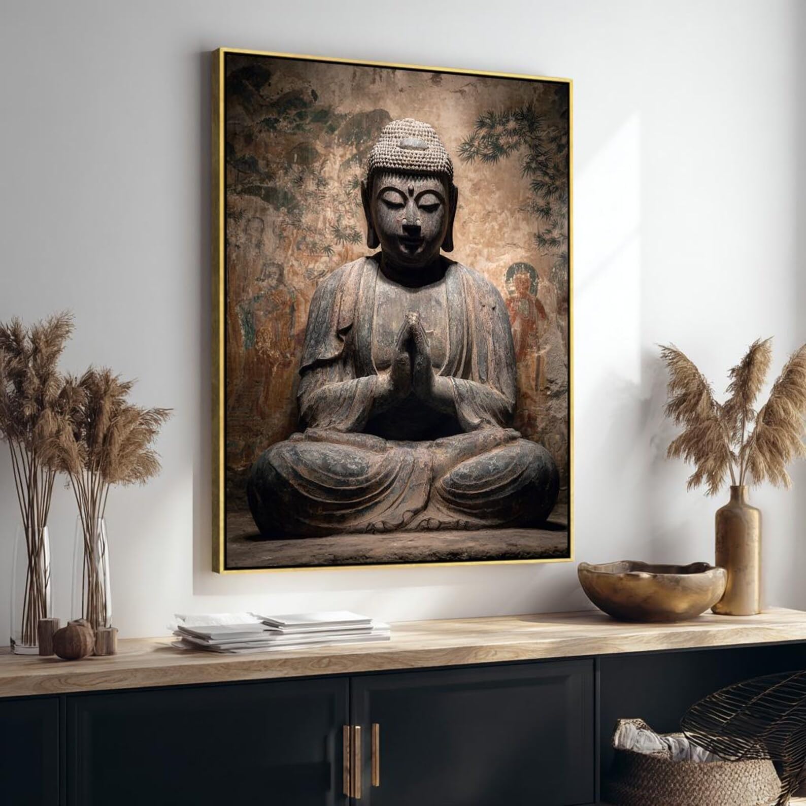 Spiritual Room Canvas Wall Art, Canvas Print, Portrait Buddha Paint, Large Size Decor For Yoga Horizontal Bed Decor(50x70cm/Inner Frame)