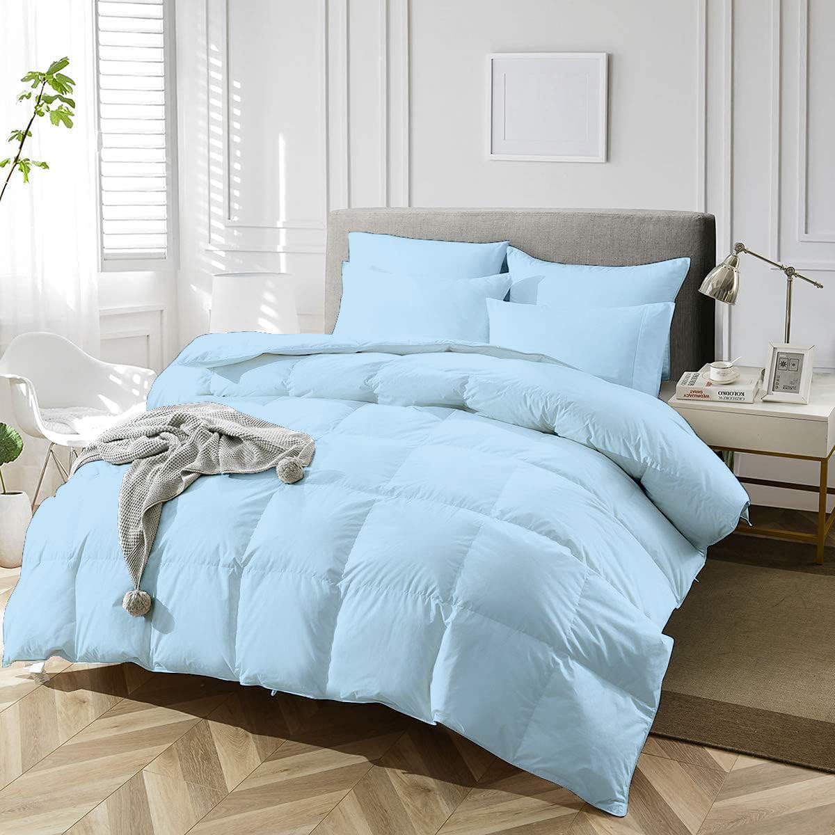 Pashmina Double Duvet 10.5 Tog Comforter Extra Thick Warm Anti Allergy, Super Soft 100% Egyptian Cotton Hotel Quality Duvet Energy Efficient Duvet All Season Warmth Quilt Comforter Set, Light Blue